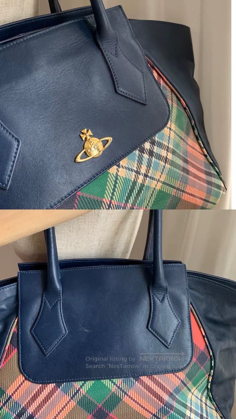 Vivienne Westwood Vivienne Westwood size os Blue Plaid Saturn Leather Tote Ba Size ONE SIZE - 8 Thumbnail