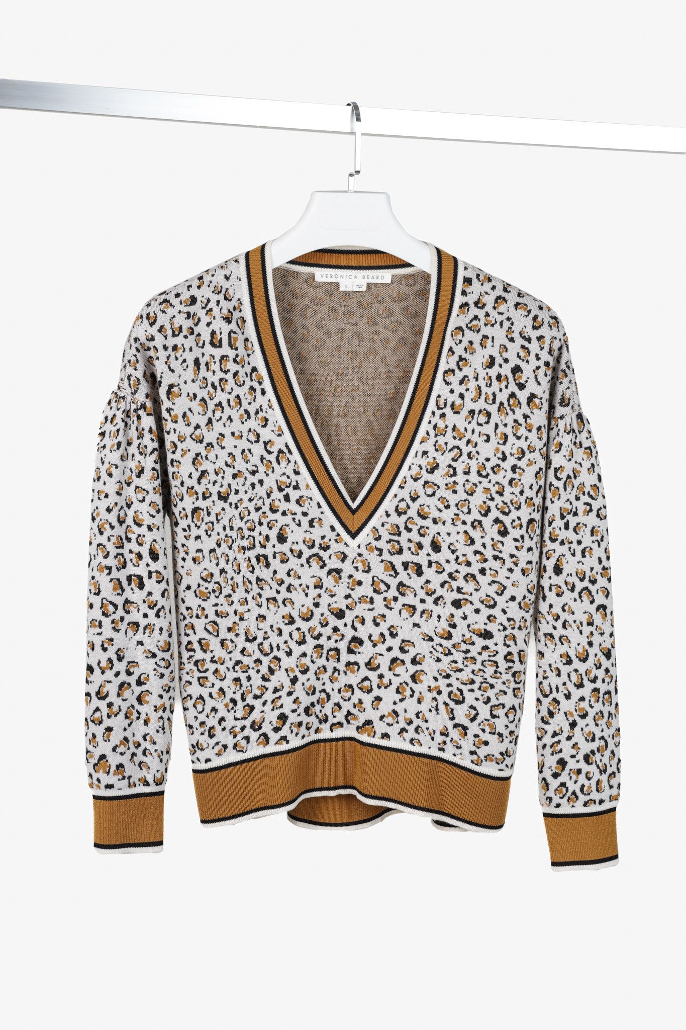 Veronica Beard Veronica Beard Ronja Mustard Yellow Cheetah V-Neck Sweater Size S / US 4 / IT 40 - 1 Thumbnail