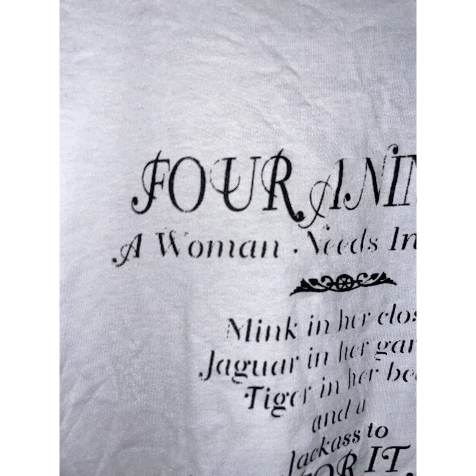 Jerzees Vintage Joke Shirt Four Animals A Woman Needs Humor Tee 90s Size US L / EU 52-54 / 3 - 3 Thumbnail