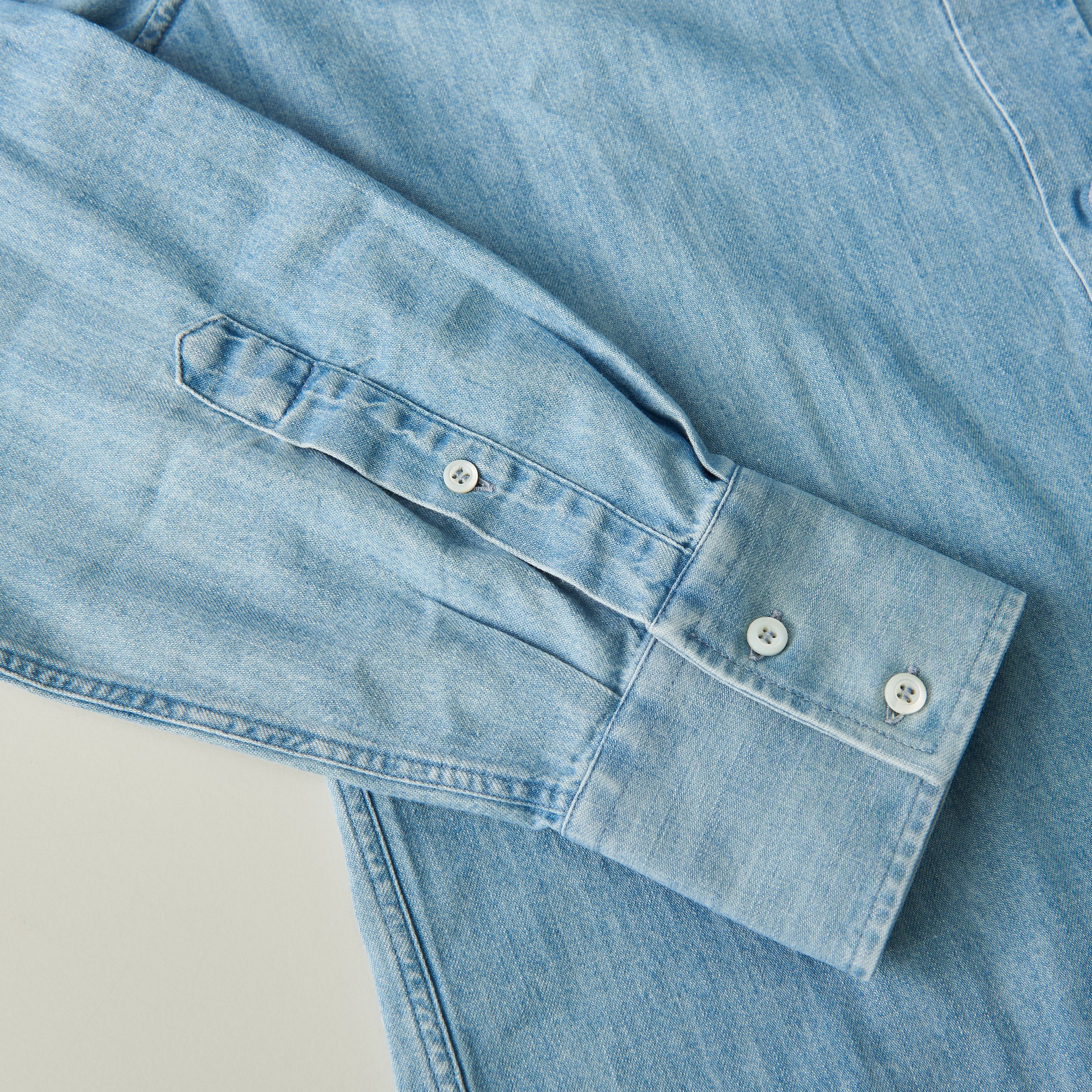 Brunello Cucinelli Denim Shirt - Slimfit, Button Down, Light Blue Cotton Size US M / EU 48-50 / 2 - 16 Thumbnail
