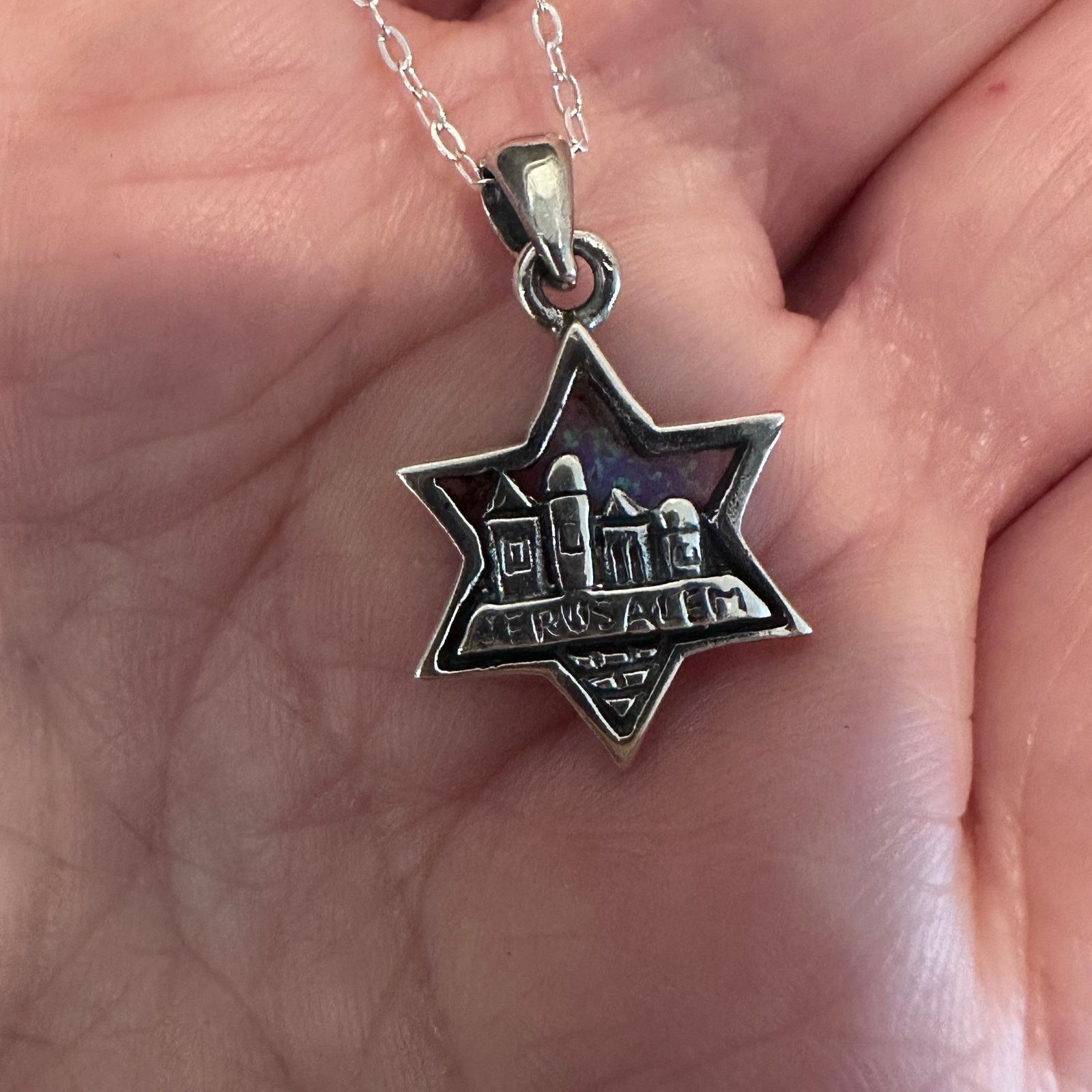 The Unbranded Brand Sterling Silver Lab Opal Star of David Necklace Size ONE SIZE - 4 Thumbnail