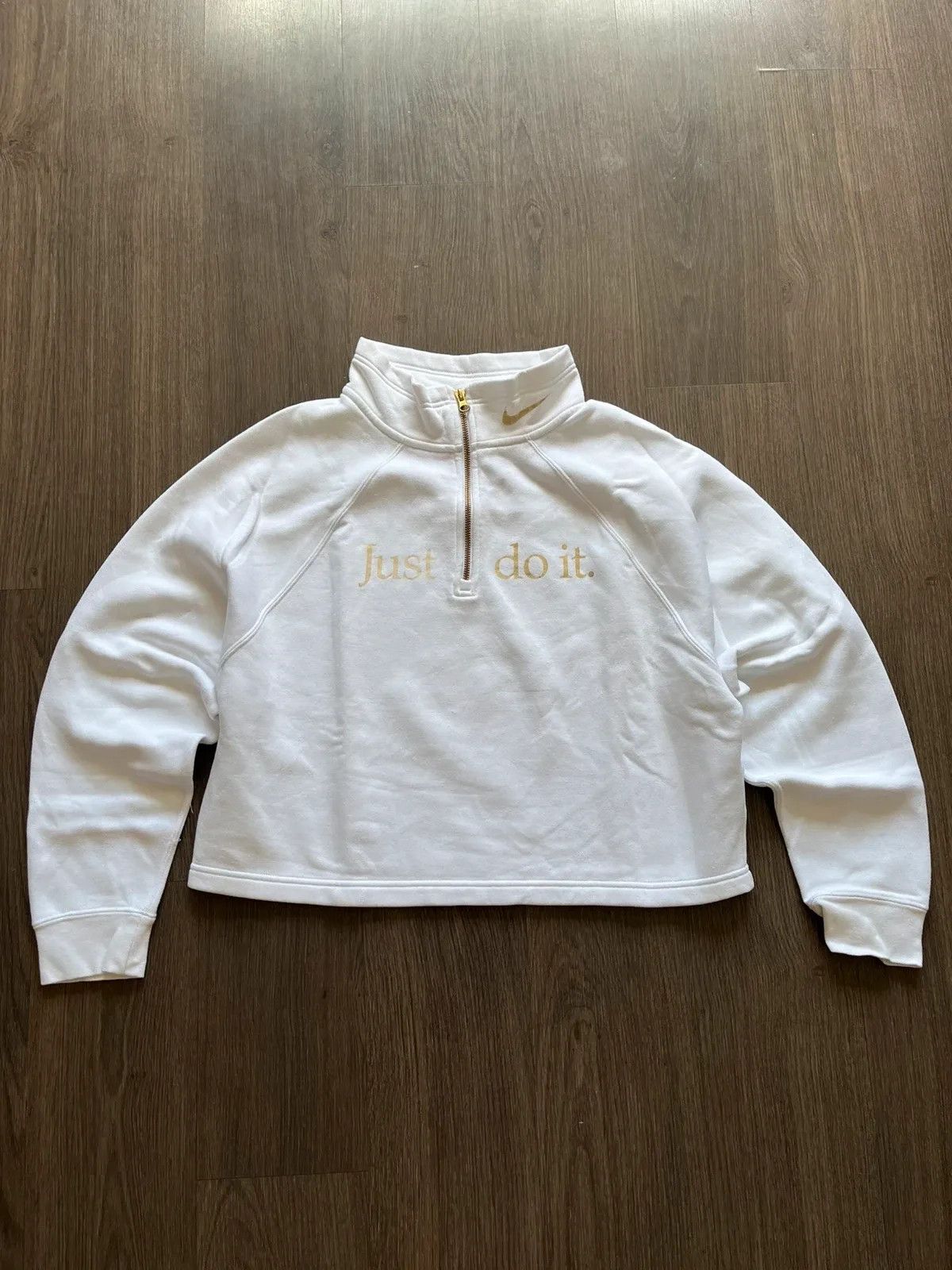 Nike Nike Sz L Half Zip Neck Swoosh Just Do It White Gold Size L / US 10 / IT 46 - 12 Thumbnail