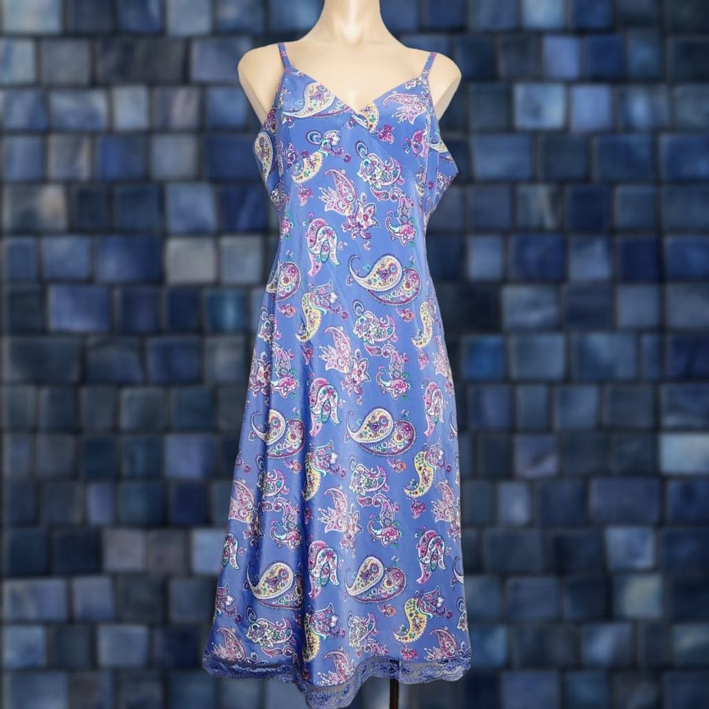 Vintage Express Purple Paisley Midi Slip Dress Jrs 11/12 Lace Hem Grunge, Women’s (