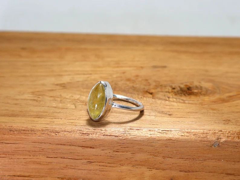 Handmade Handmade Marquise Lemon Quartz Ring: 925 Silver Ring Size ONE SIZE - 4 Thumbnail