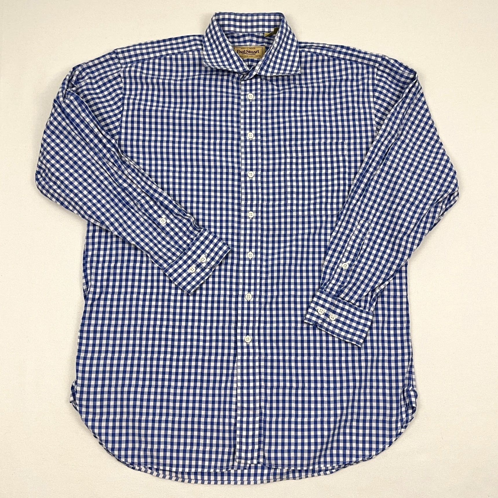 Paul Stuart Paul Stuart Shirt Mens 16.5 R White Blue Gingham Check Dress Button Up Canada Size 46R - 3 Thumbnail