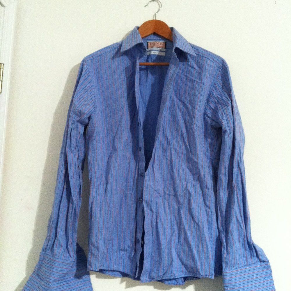 Thomas Pink THOMAS PINK MENS BLUE COTTON DRESS SHIRT SIZE: 16 Size US L / EU 52-54 / 3 - 3 Thumbnail