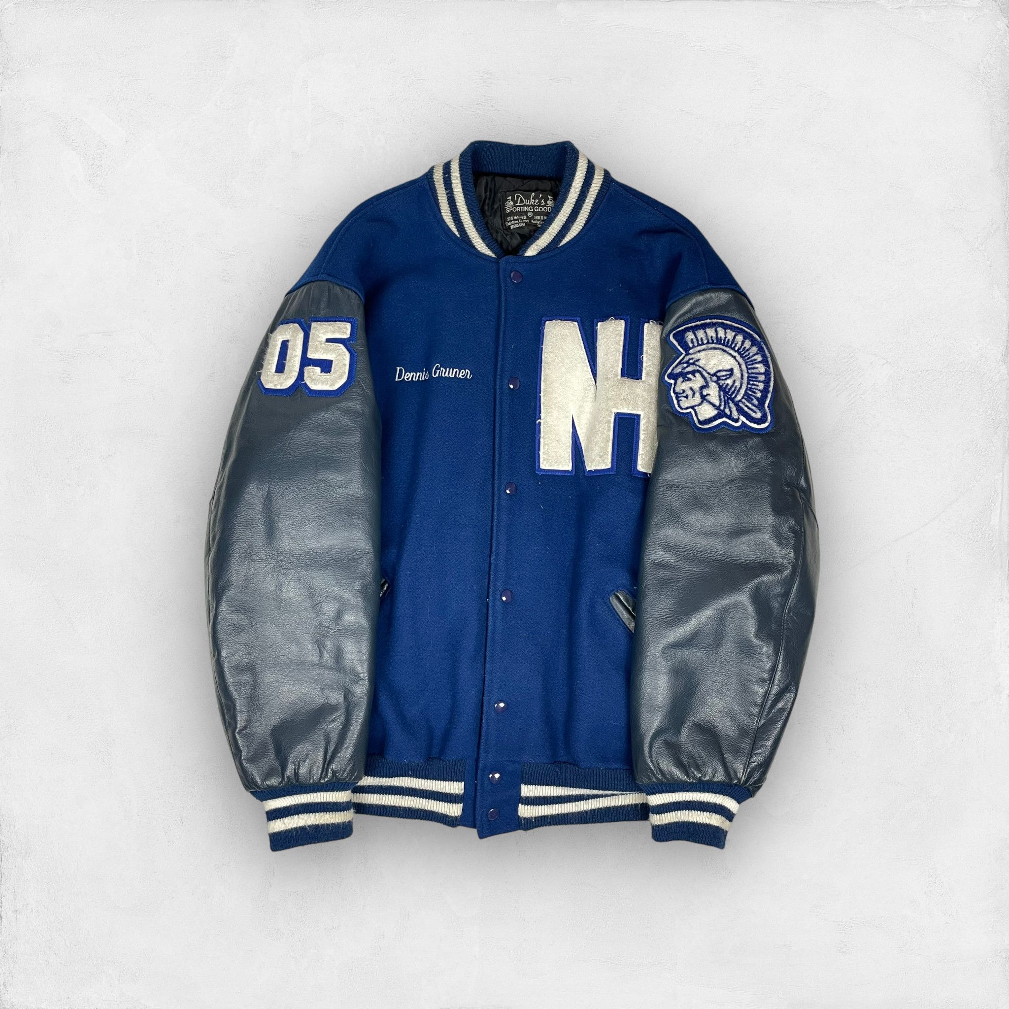 image of Varsity Jacket x Vintage Dukes Sporting Goods Adult Blue Dennis Gruner 05 Jacket 2Xl, Men's