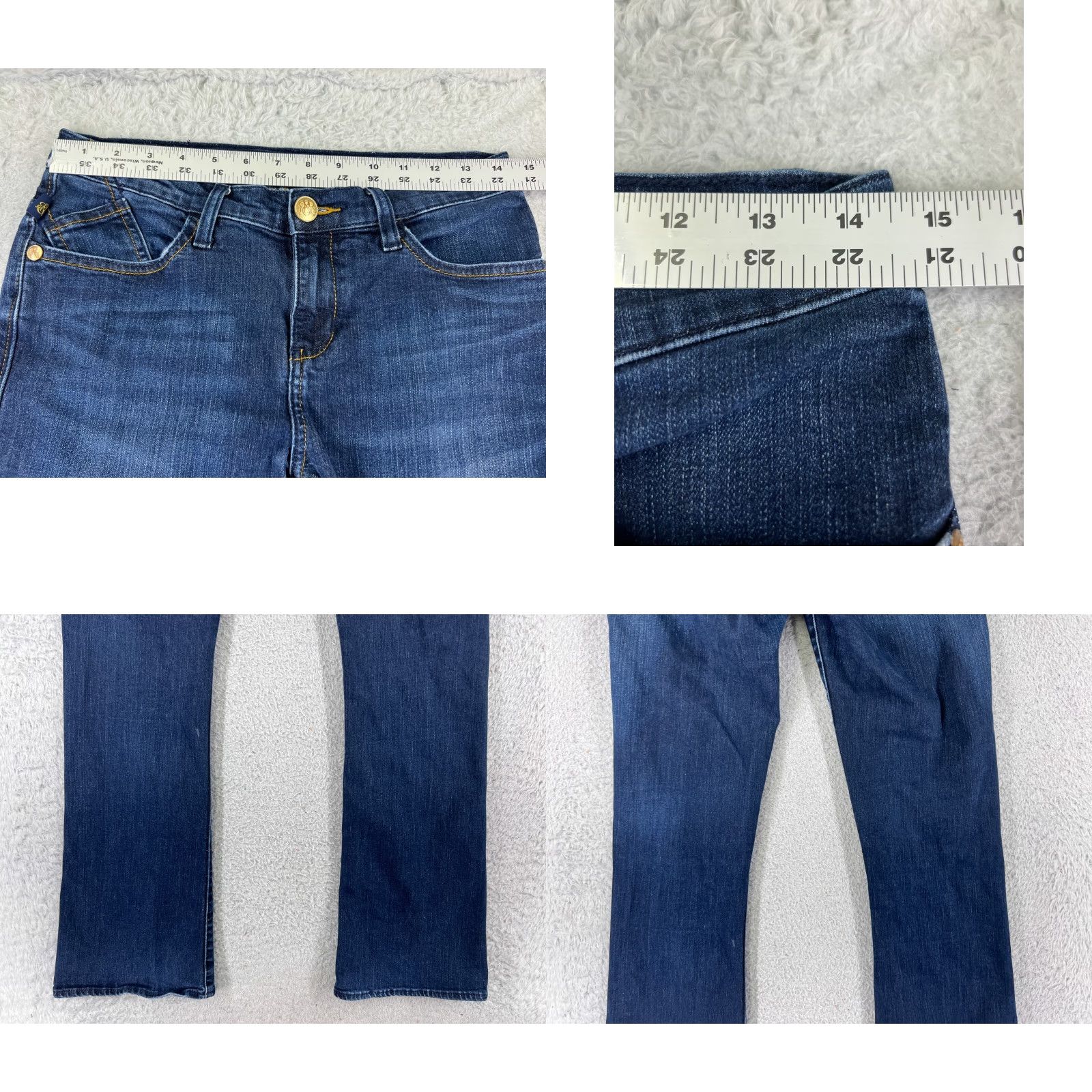 Vintage Rock & Republic Jeans Womens 8 Blue Denim Flared 5-Pocket Regular Stretch Cotton Blend Rock Pattern Vintage: No Size 30" / US 8 / IT 44 - 9 Thumbnail
