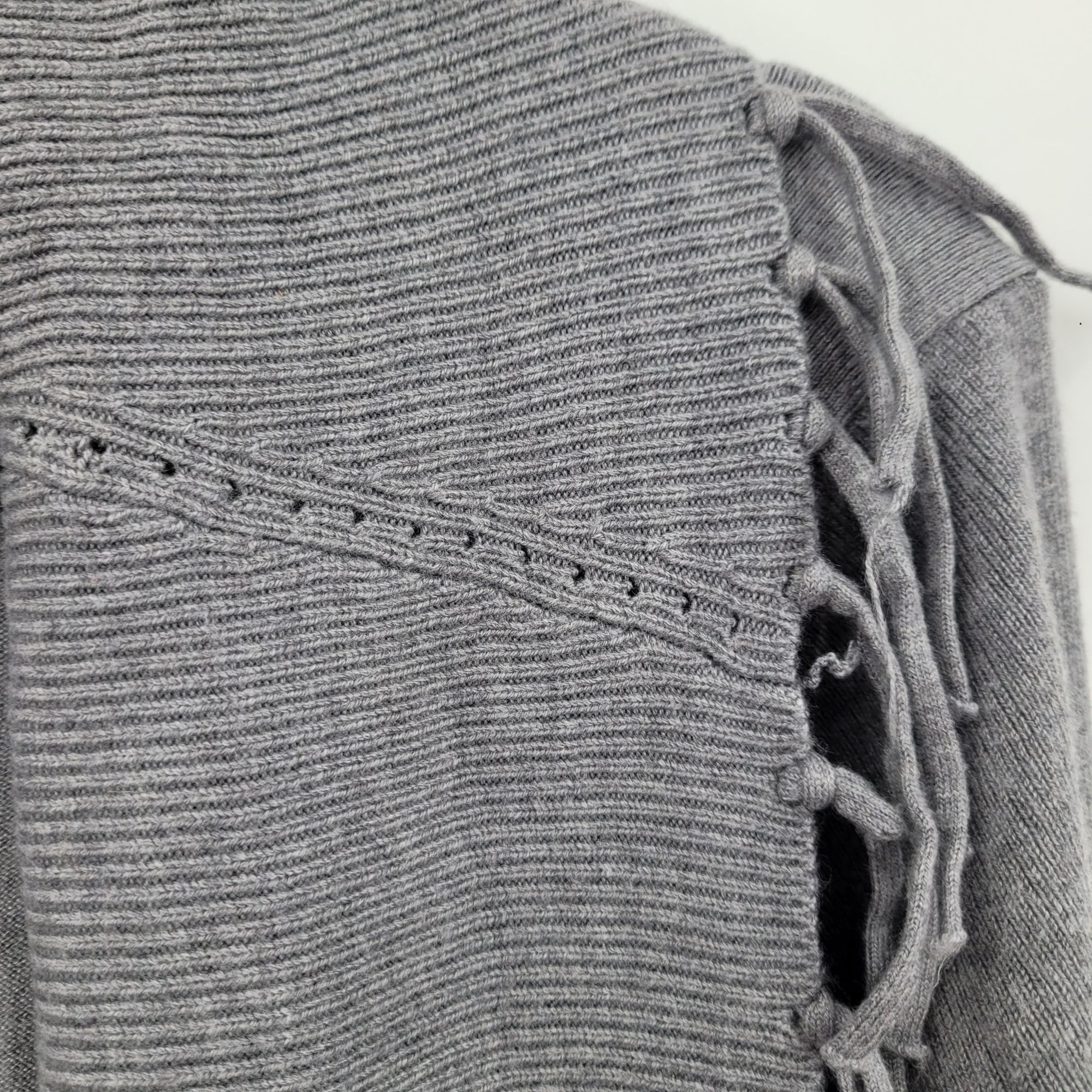White House Black Market WHBM Fringe Western Cardigan Duster M Gray Wool Heavy Knit S Size M / US 6-8 / IT 42-44 - 6 Thumbnail
