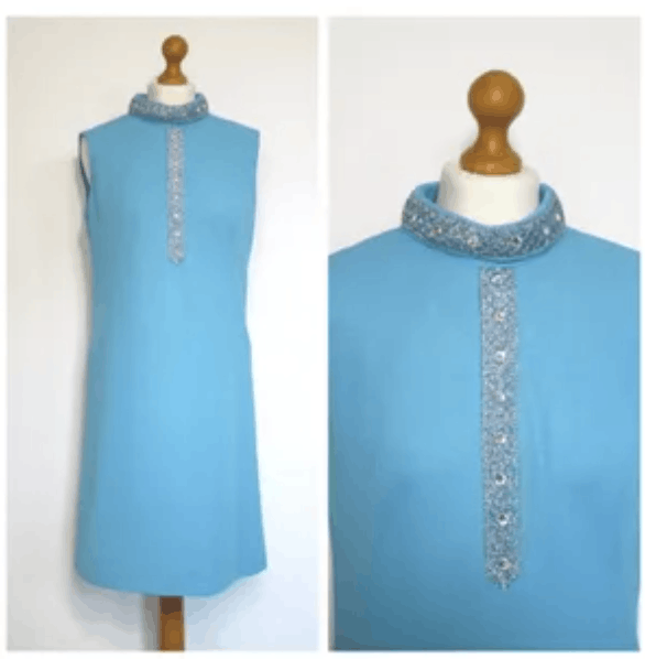 Other Vintage 1960Turquoise Blue Sleeveless Shift Cocktail Dress Size M / US 6-8 / IT 42-44 - 3 Thumbnail