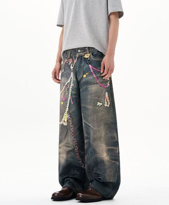 Vintage American-style men's wide-leg digital print denim jeans Size US 32 / EU 48 - 4 Thumbnail