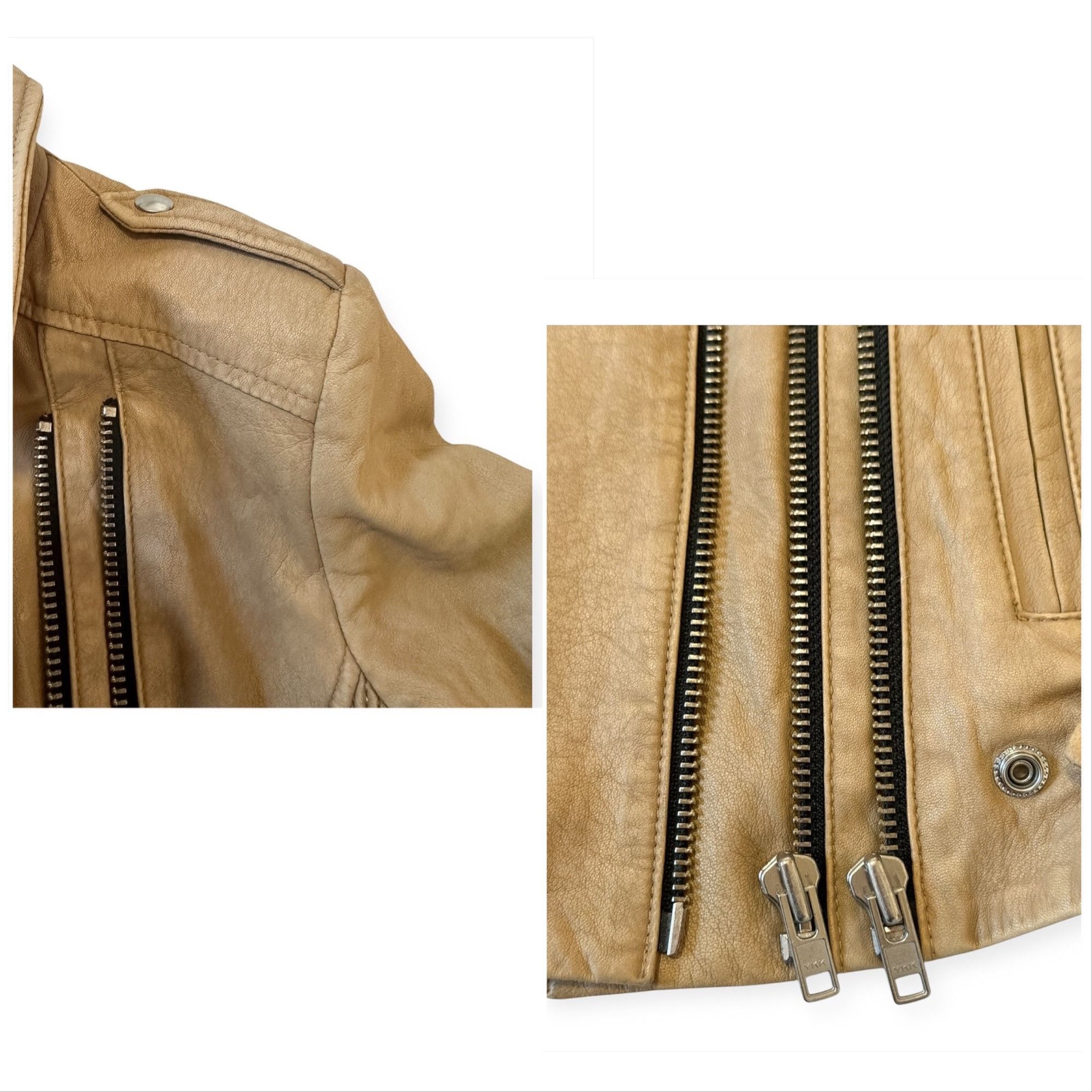 Iro IRO Evana Double Zip Leather Biker/Moto Jacket in Beige, Si Size XS / US 0-2 / IT 36-38 - 11 Thumbnail