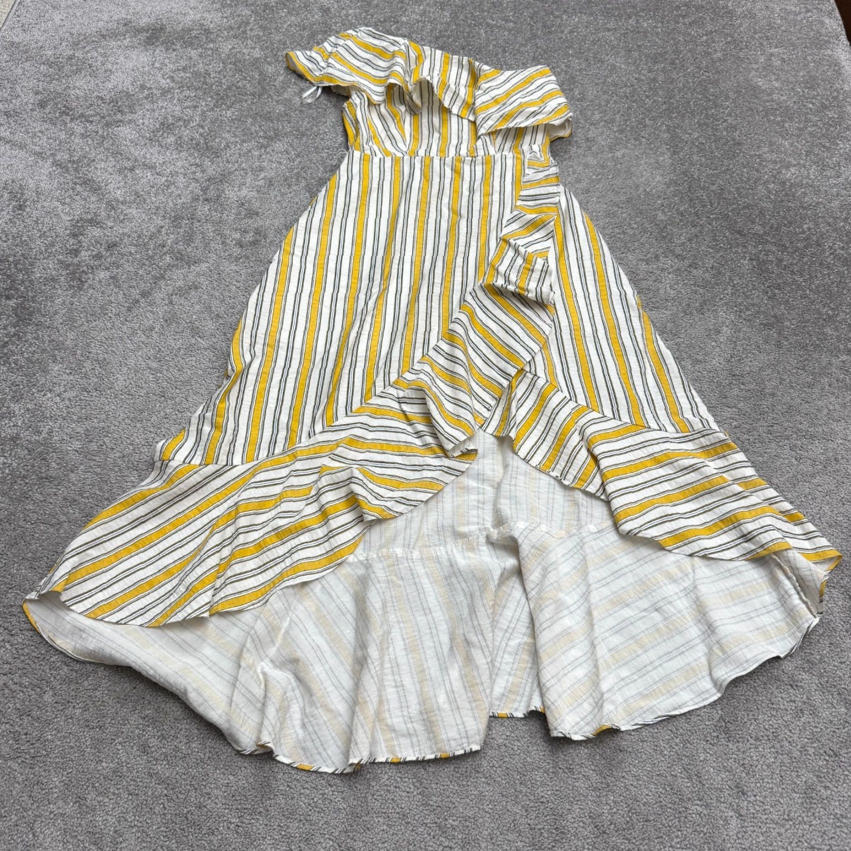 Lulus Lulus High Tide Striped One Shoulder Midi Dress Women Small Yellow Ruffle Hi-Low Size S / US 4 / IT 40 - 2 Thumbnail