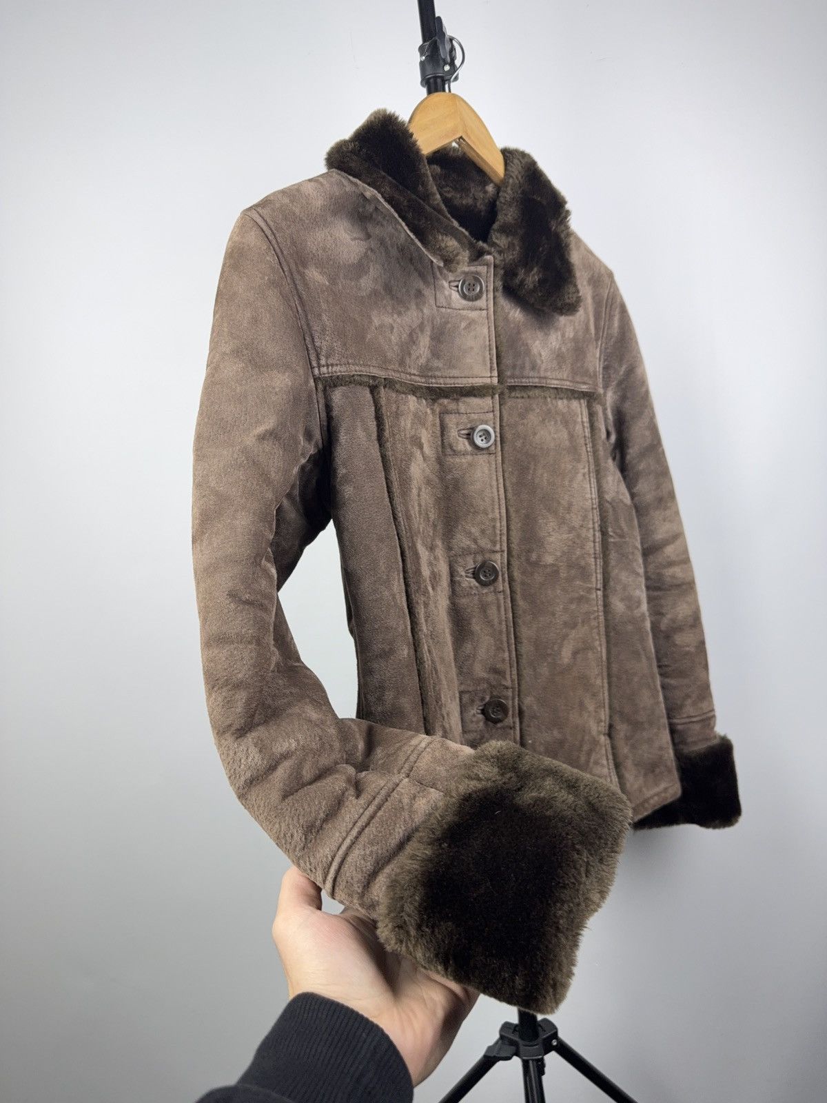 Gypsy Retro 00s Gipsy Brown Shearling Suede Leather Jacket Women S Size S / US 4 / IT 40 - 3 Thumbnail