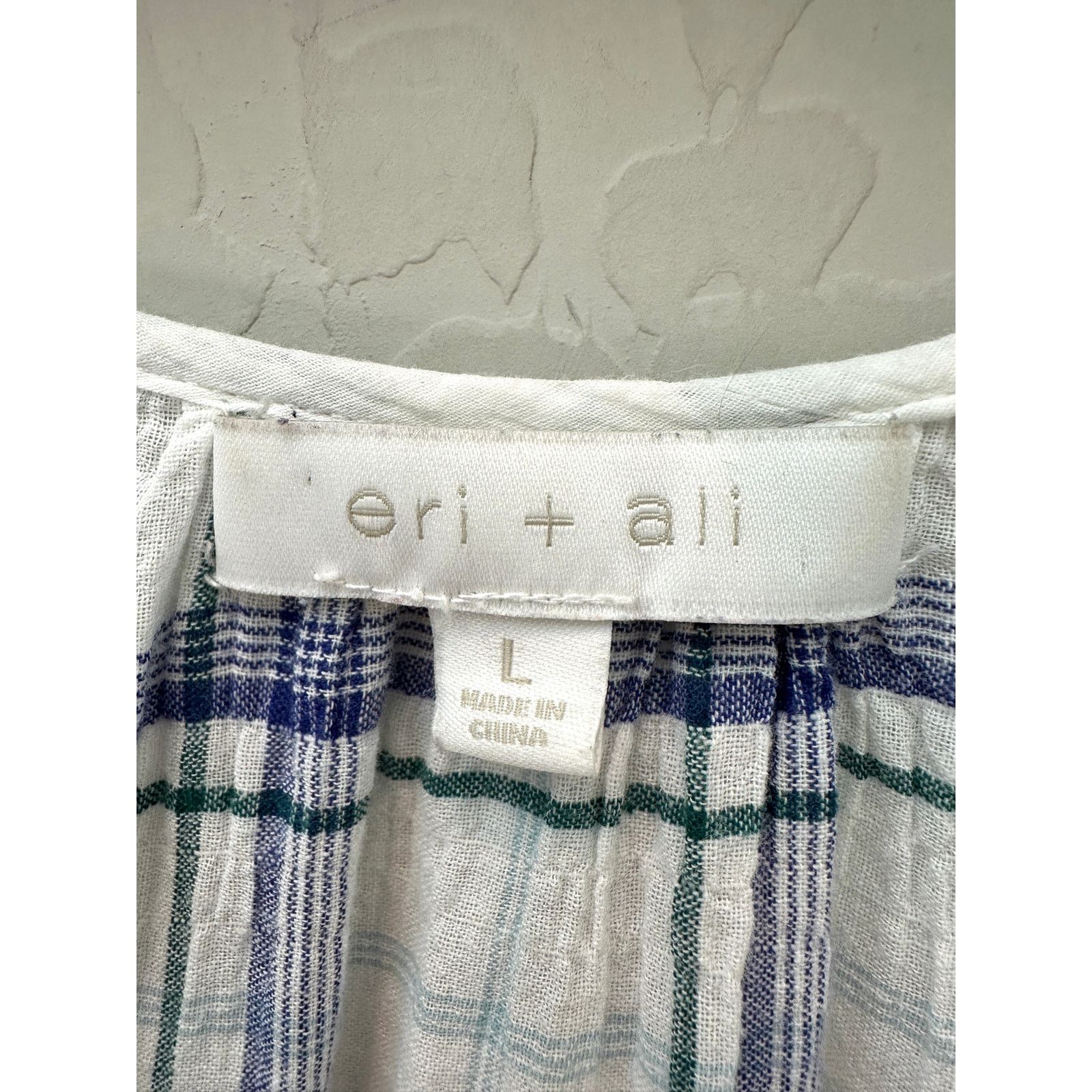 Anthropologie ANTHROPOLOGIE White Blue Plaid Peasant Cotton Tunic Blouse Size L / US 10 / IT 46 - 6 Thumbnail