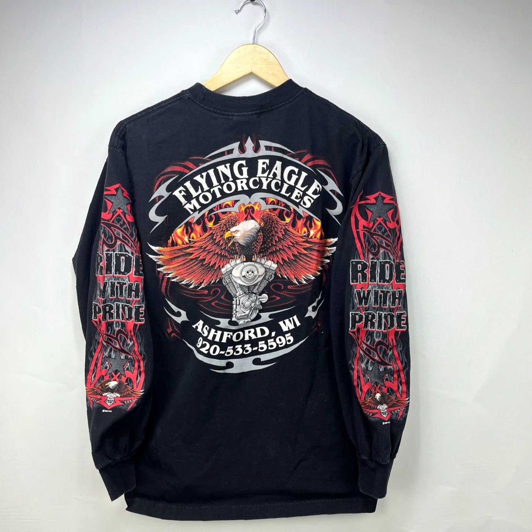 Vintage VINTAGE Flames Biker Eagle Motorcycle Long Sleeve Shirt Hit Medium Fire Men T-Shirt M Black Size US M / EU 48-50 / 2 - 2 Thumbnail