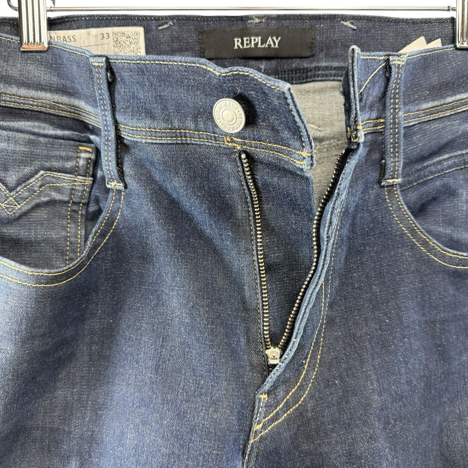 Replay Replay Anbass Hyperflex Re-used Dark Blue Slim Stretch Jeans Size US 33 - 4 Thumbnail