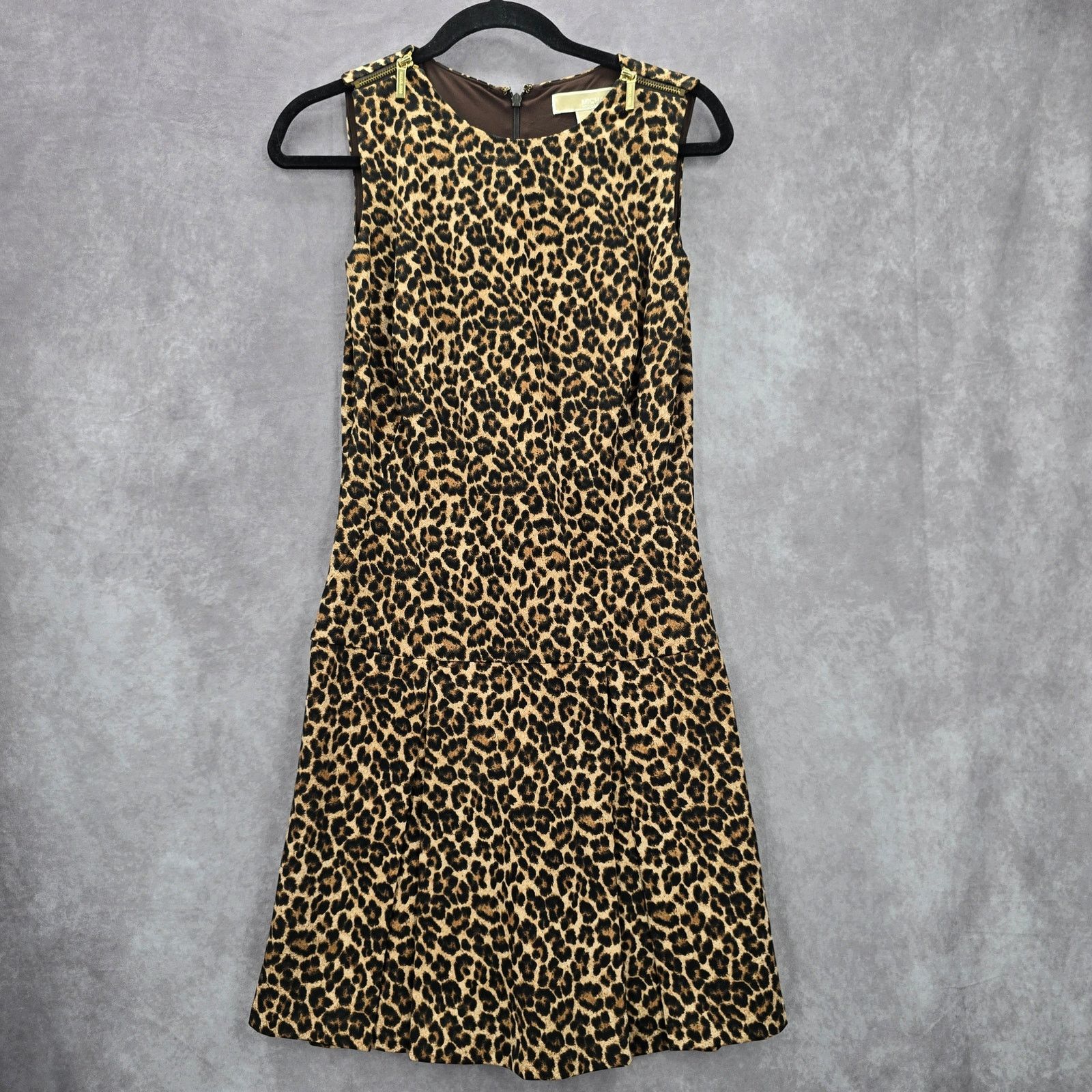 Michael Kors Brown Animal Print Flare Pleat Dress