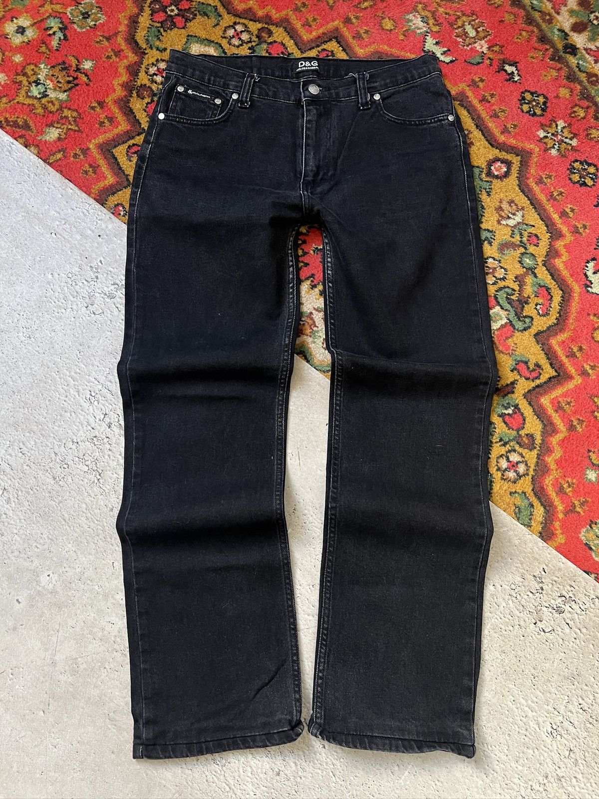 Dolce Gabbana black y2k front logo jeans pants archive opium