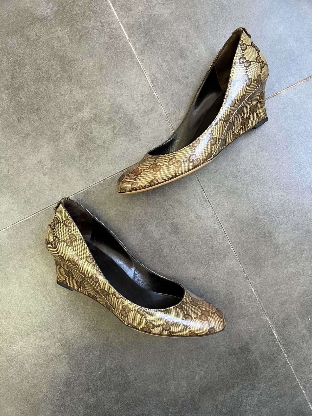 Gucci × Vintage Gucci GG monogram cloth heels wedge Size US 7.5 / IT 37.5 - 1 Thumbnail