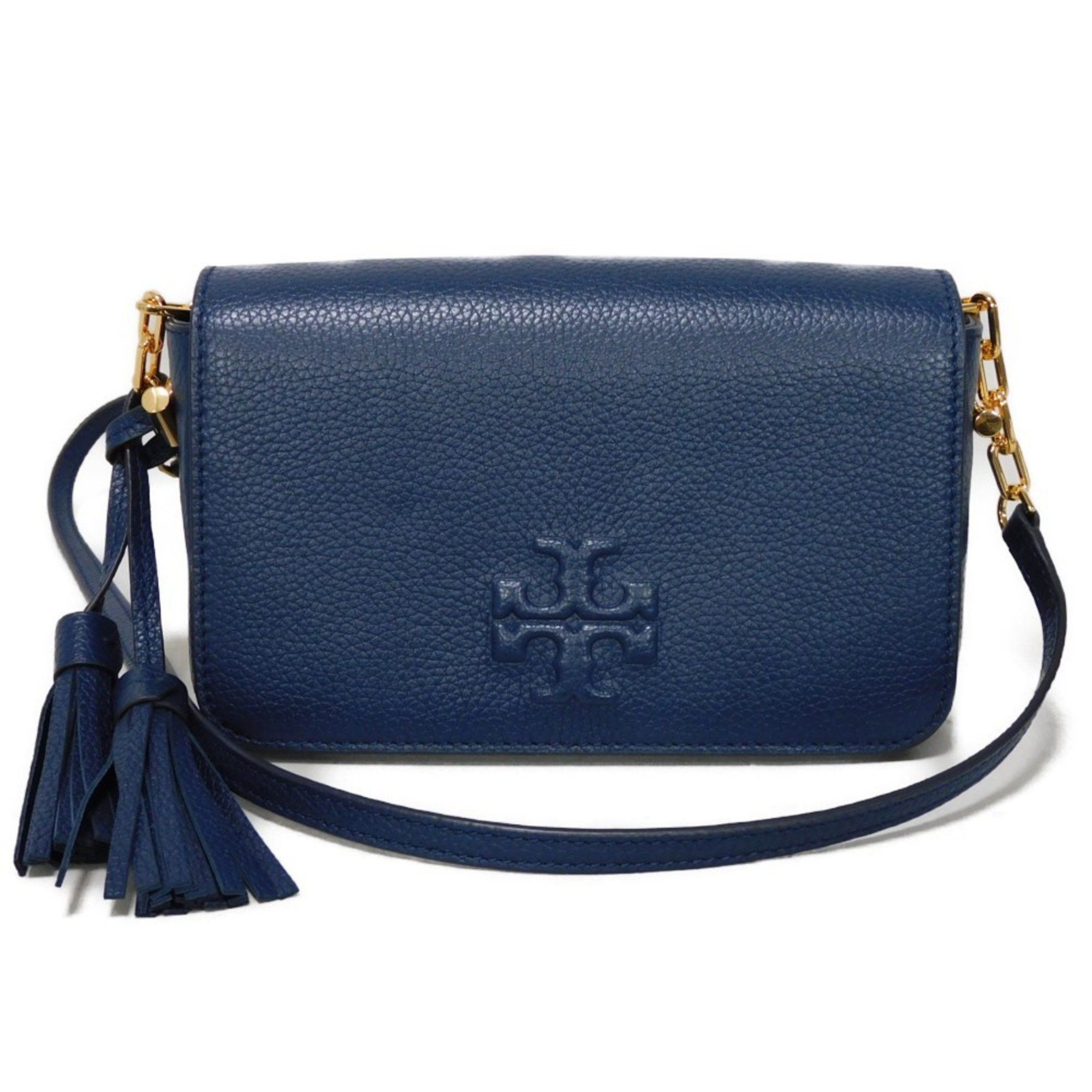Tory Burch Thea Mini Shoulder Bag Tassel Crossbody Unused Double T Embossed Royal Navy 67303 Women's in Blue