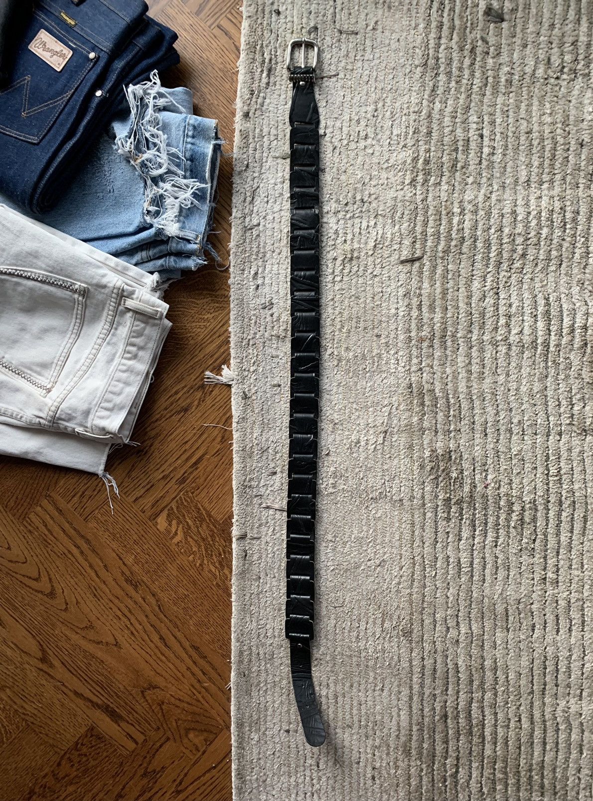 Other × Vintage 90s Vintage Braided Leather Belt Italy Link Pirate Silver Size 32 - 7 Thumbnail
