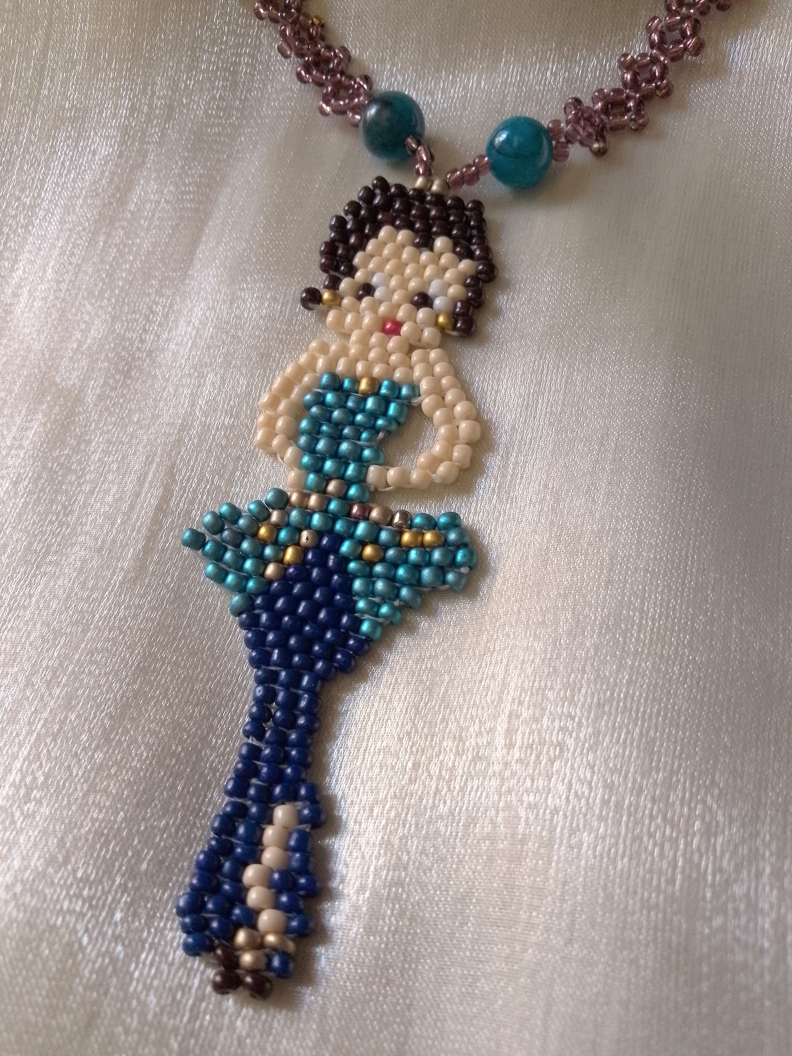Handmade Long Boho Necklace Betty Boop pendant Apatite gemstones Size ONE SIZE - 3 Thumbnail
