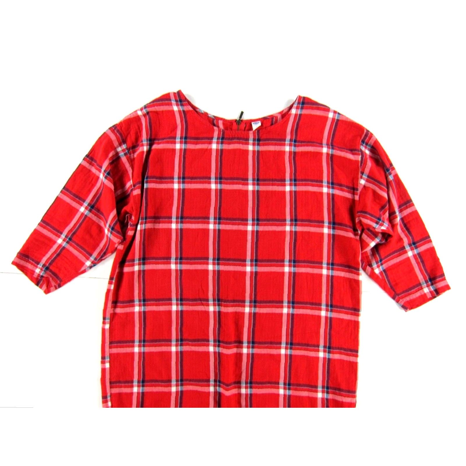 Old Navy Old Navy Plaid Flannel 3/4 Sleeve Tunic Shift Dress Large - 100% Cotton Red Blue, Knee Length, Vintage? Size L / US 10 / IT 46 - 4 Thumbnail