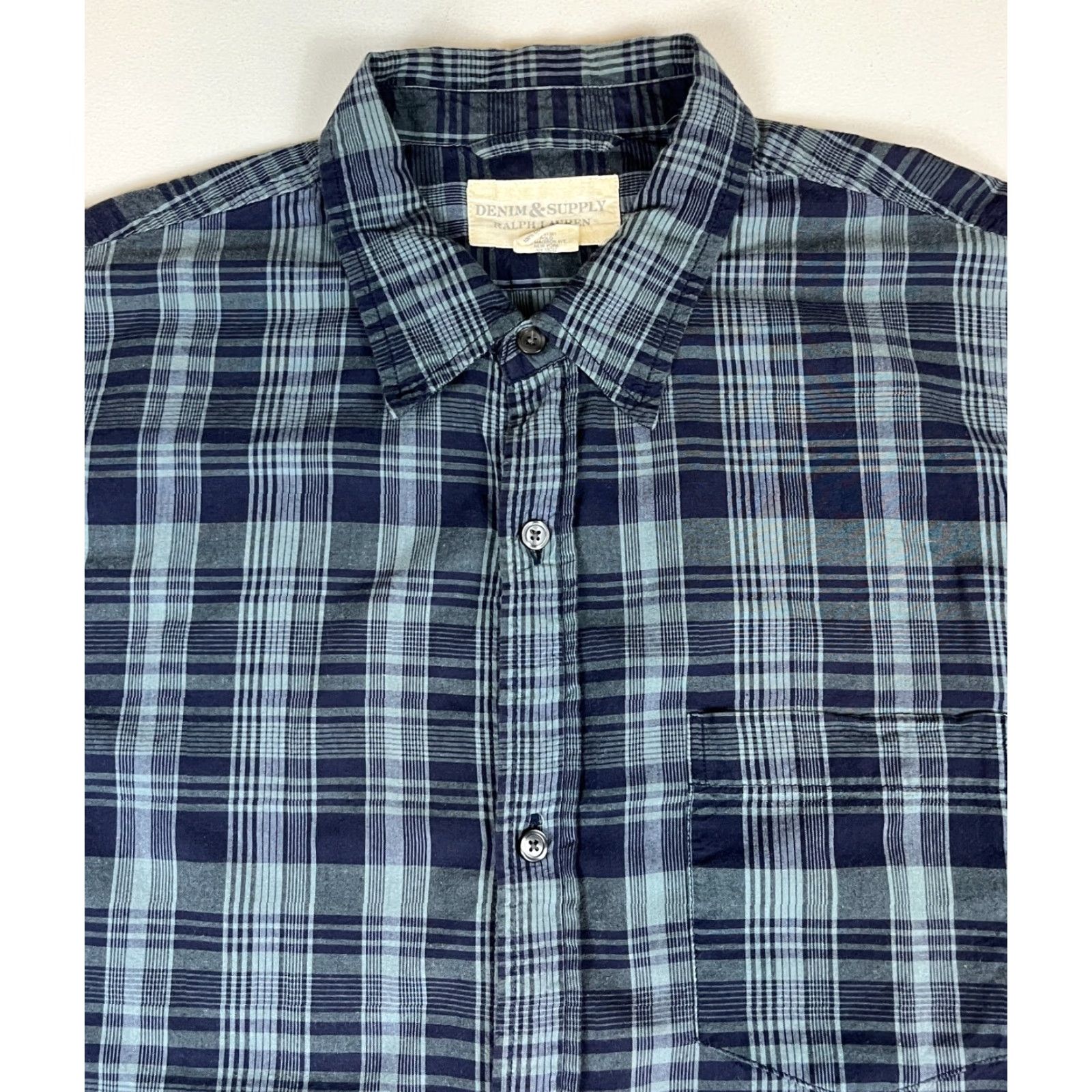 Vintage Denim & Supply Ralph Lauren Men's Button-Up Shirt Plaid XL Blue Cotton Long Sleeve Pocketed Casual Shirt Size US XL / EU 56 / 4 - 4 Thumbnail