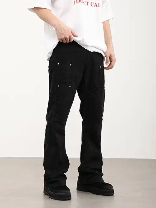 image of Vintage Faded Flared Carpenter Cargo Pants in Black, Men's (Size 34)