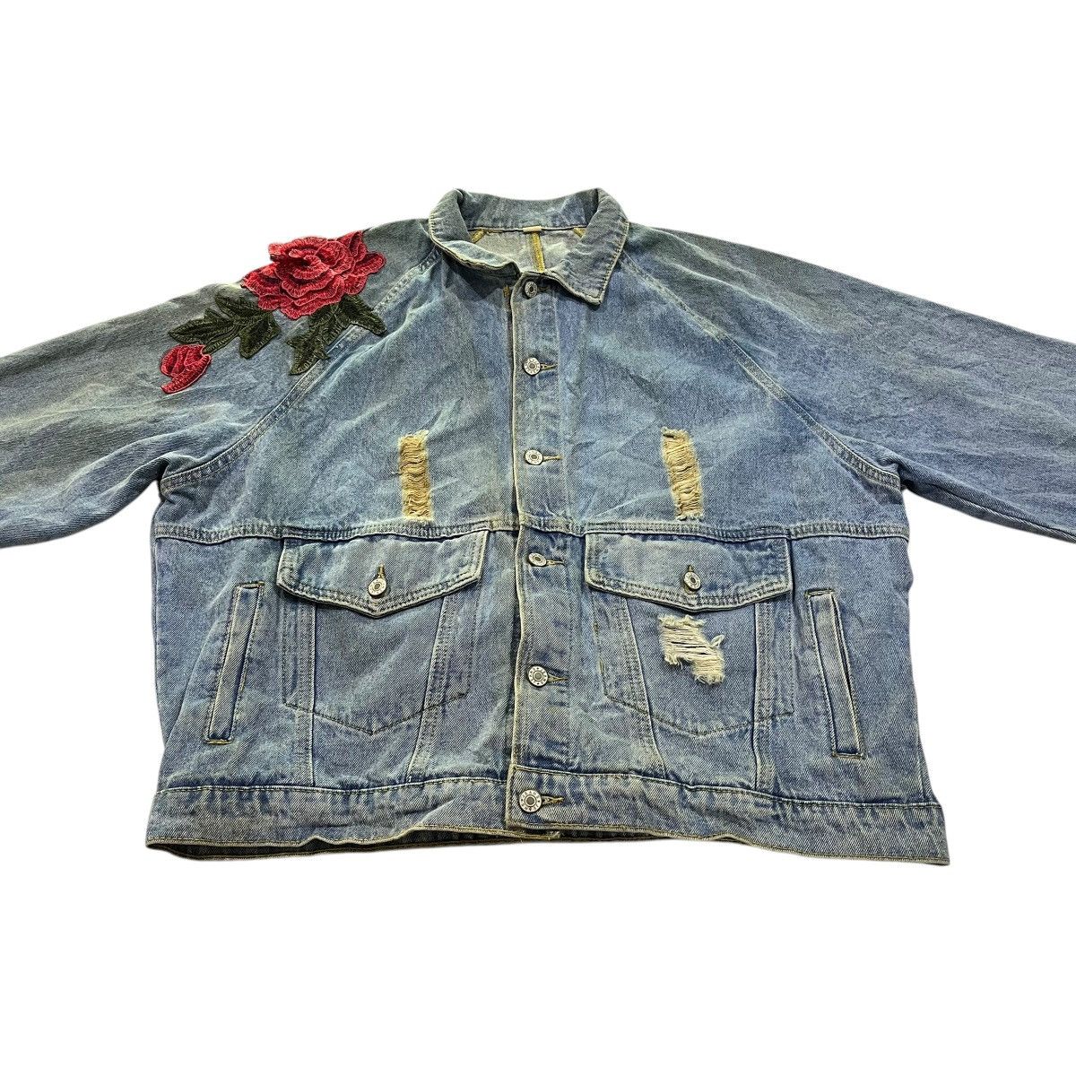 ROSE DISTRESSED BAGGY DENIM JACKET