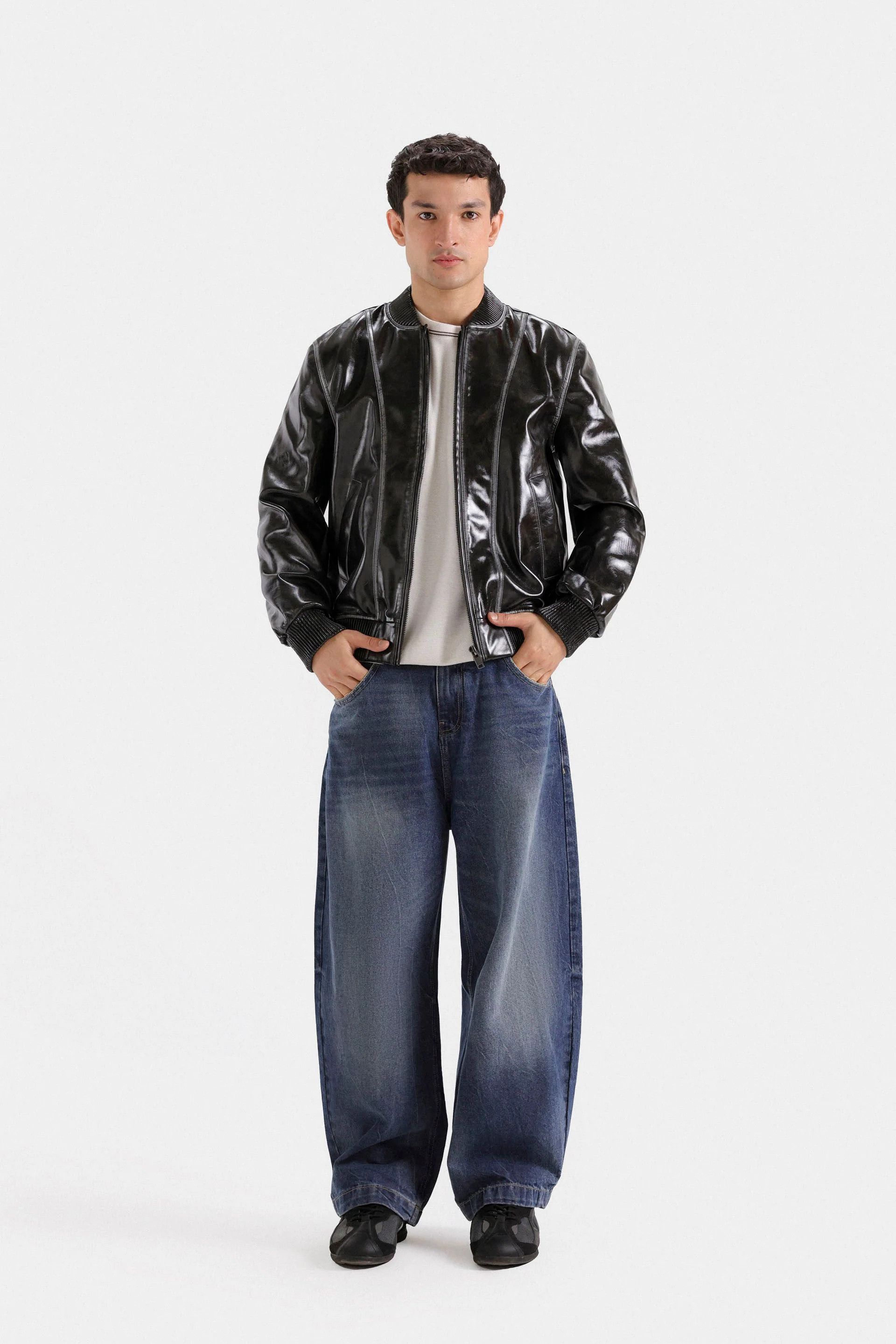 Other Men’s Black Faux Leather Bomber Jacket Zip Up Size US XL / EU 56 / 4 - 1 Thumbnail