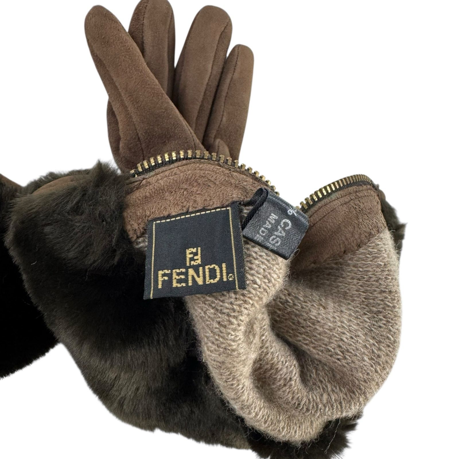 Fendi Fendi Brown Suede and Fur Gloves Size ONE SIZE - 4 Thumbnail