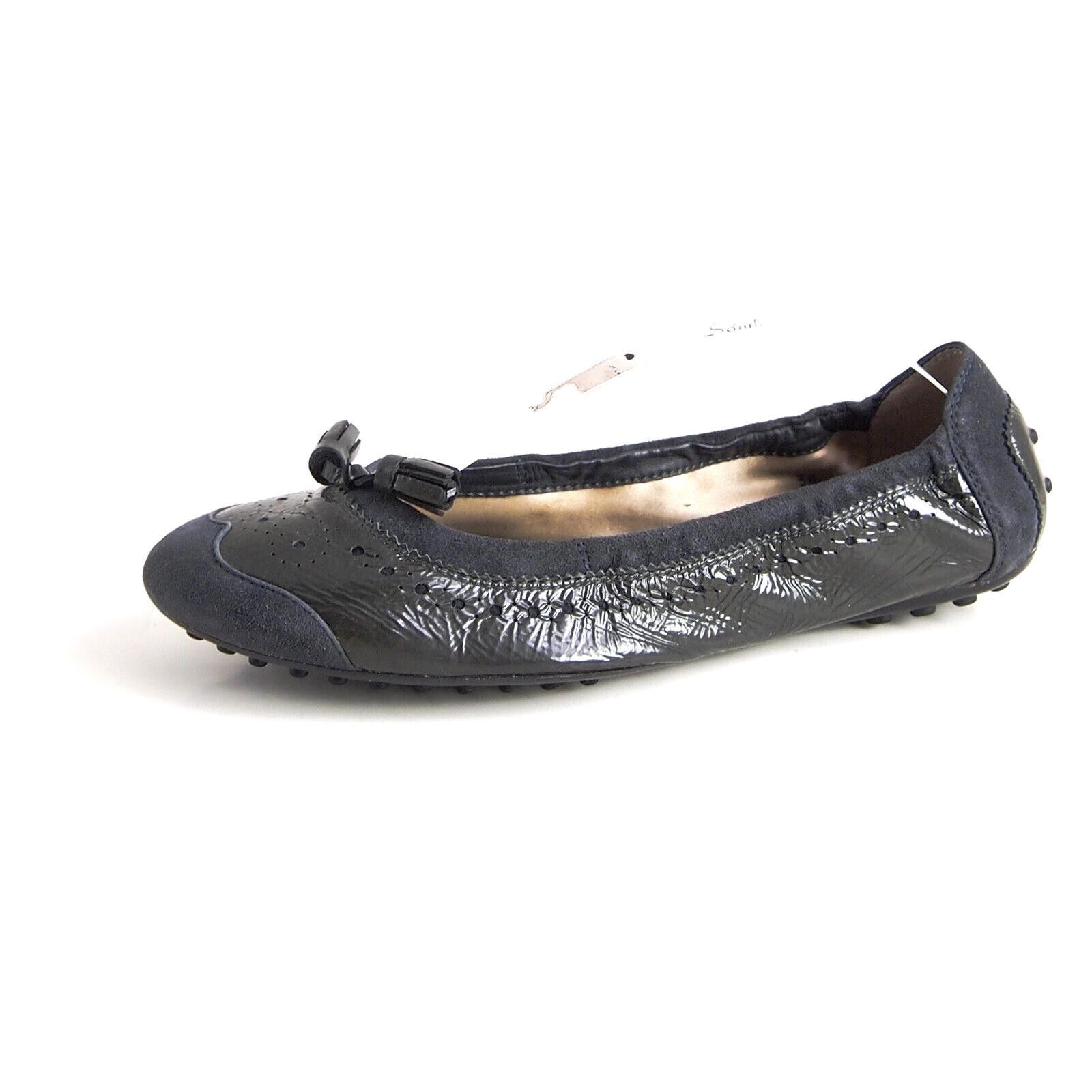 Tod's Tasseled Flats Blue Suede Gray Pat Leather EU 38 US 8