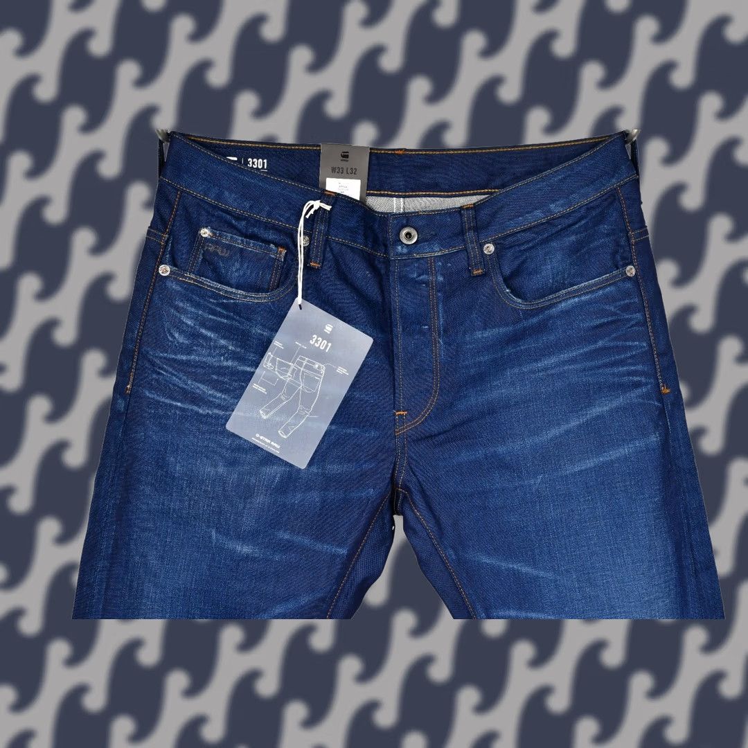 G-Star G-Star 3301 Slim Itano Stretch Denim Medium Aged W33 L32 Jeans Men Slim Regular Blue 99% Cotton 1% Elastane XS? Size US 33 - 1 Thumbnail