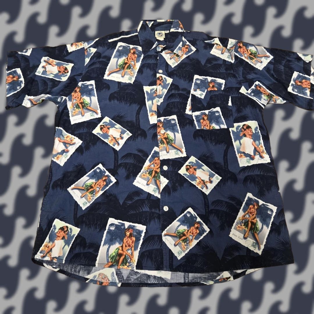 ALOHAS VINTAGE Classic Island Designs Shirt Mens XL Blue Hawaiian Aloha Button Up Pin Up Beach Short Sleeve Size US XL / EU 56 / 4 - 1 Thumbnail
