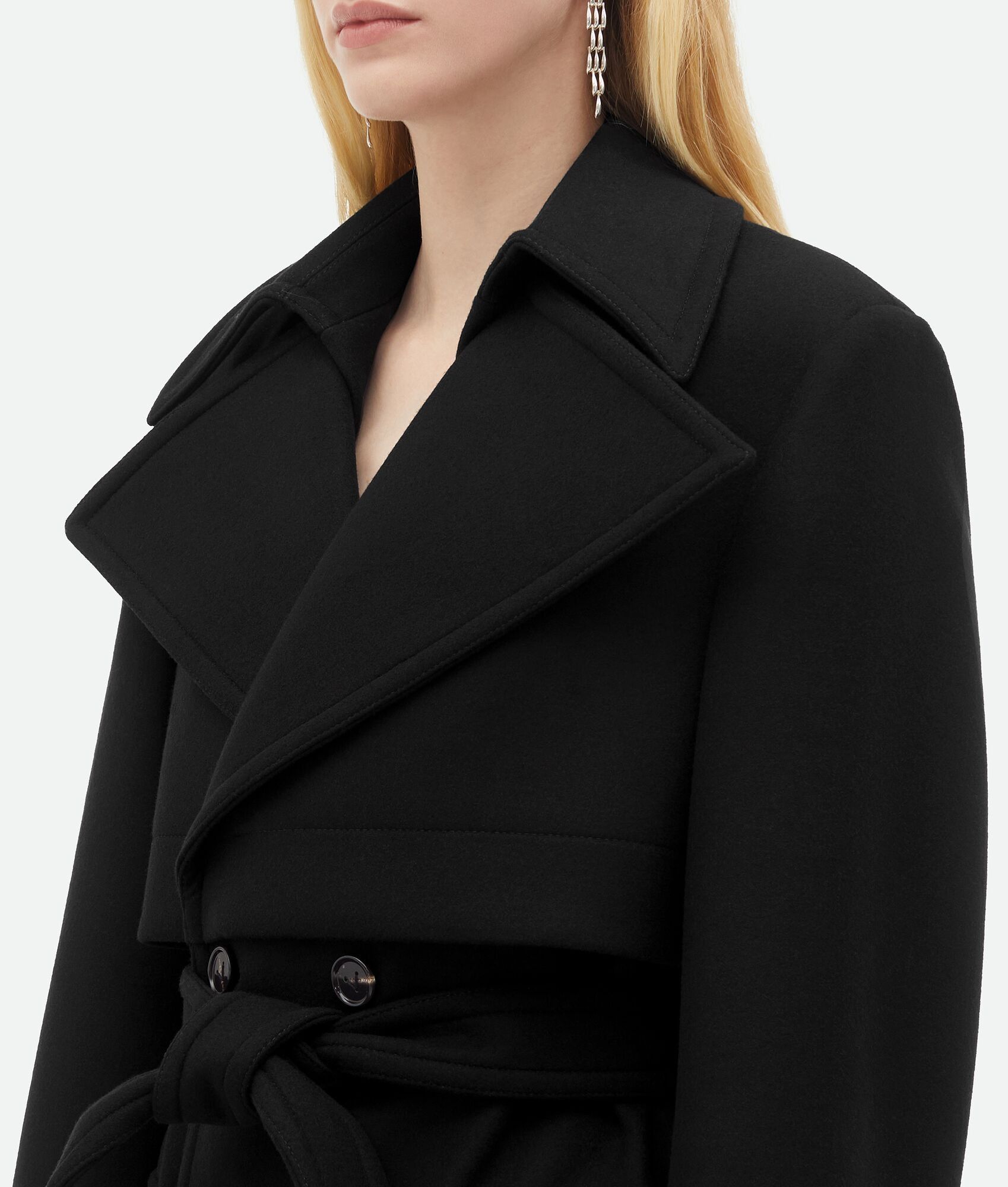 Bottega Veneta o1n1vont0125 Felted Wool Belted Coat in Black Size S / US 4 / IT 40 - 4 Thumbnail