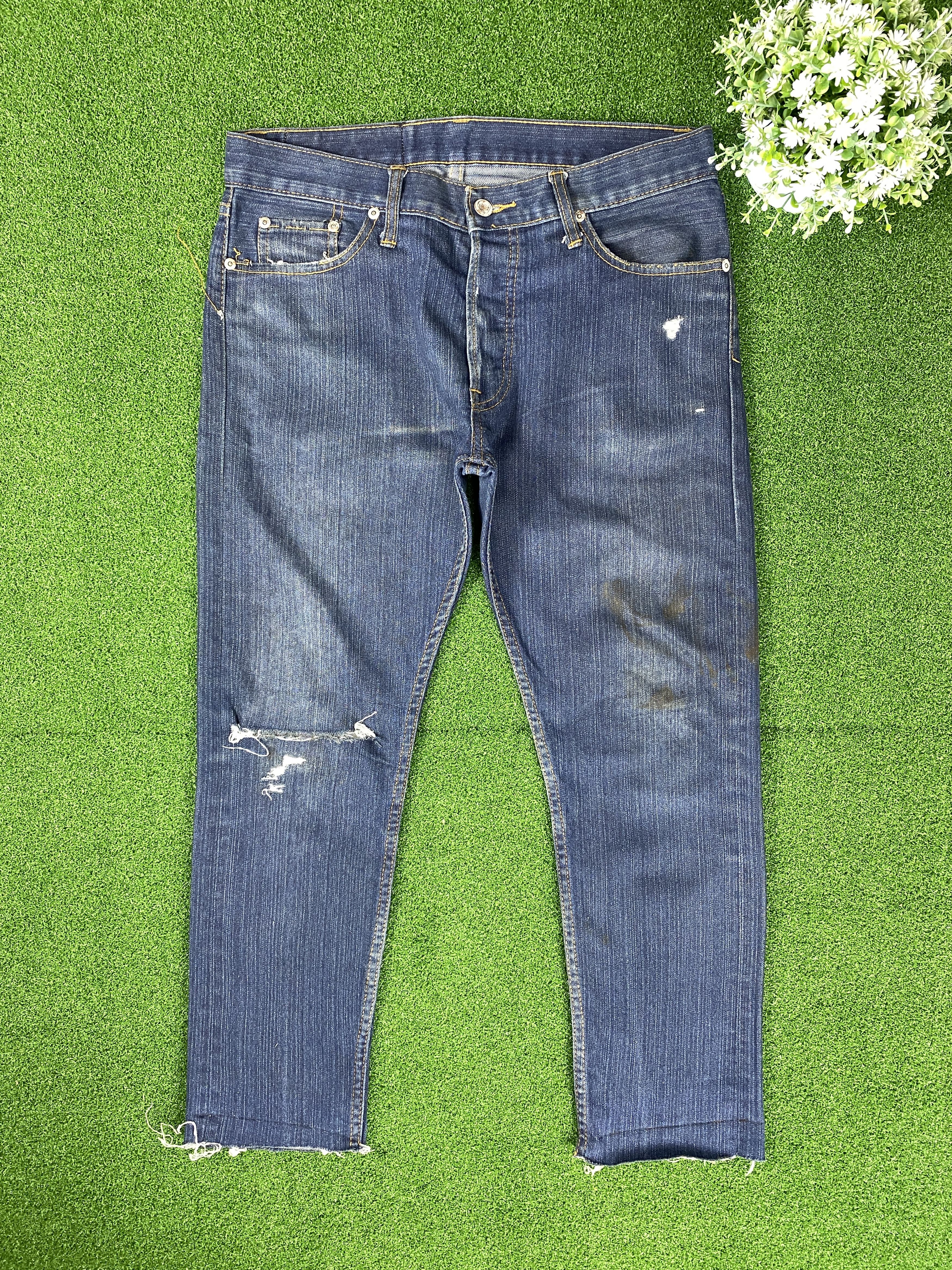 image of Cheap Monday Distressed Blue Jeans in Blue Denim, Men's (Size 34)