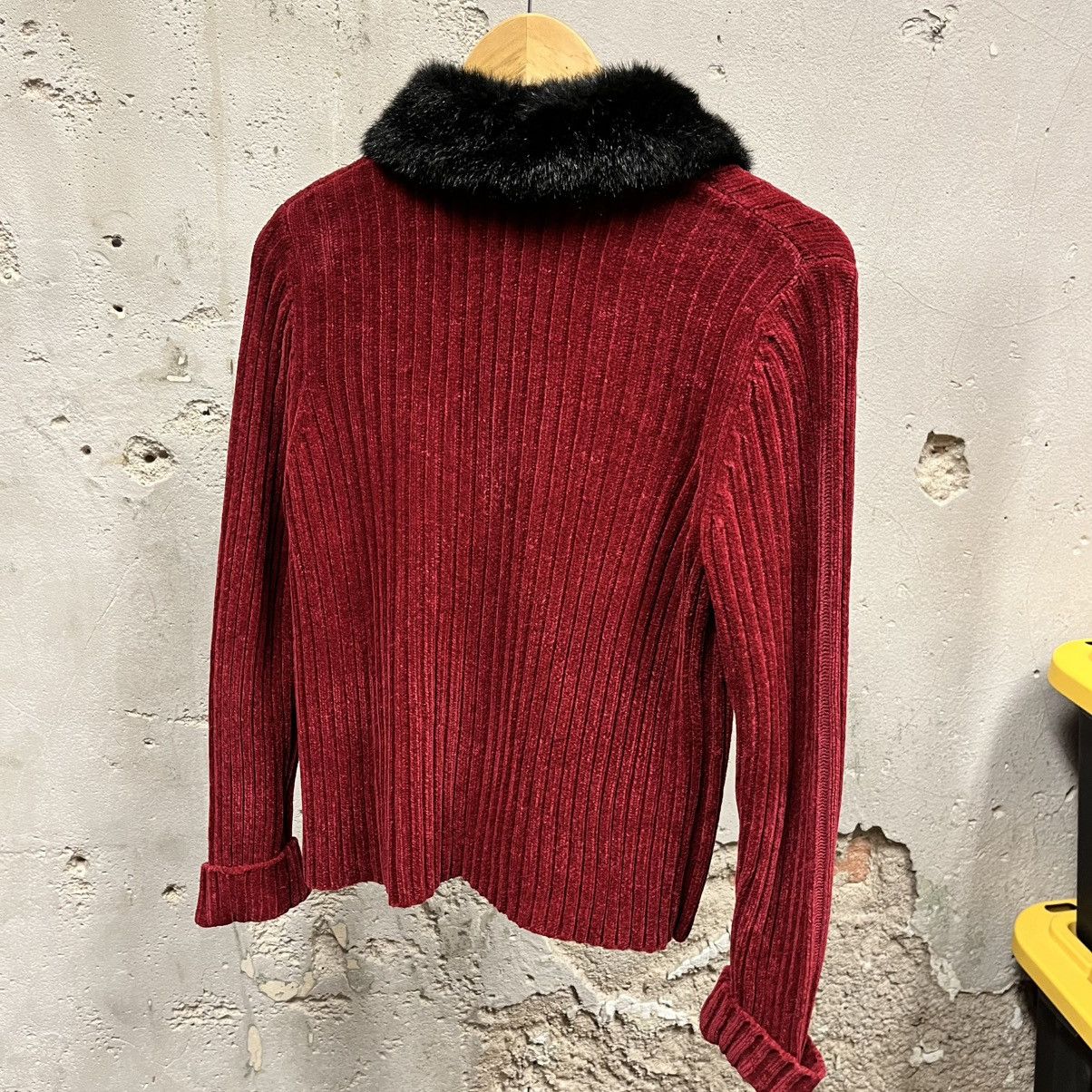 Vintage Vintage Y2K Red Black Faux Fur Trim Full Zip Chenille Jacket Size M / US 6-8 / IT 42-44 - 5 Thumbnail