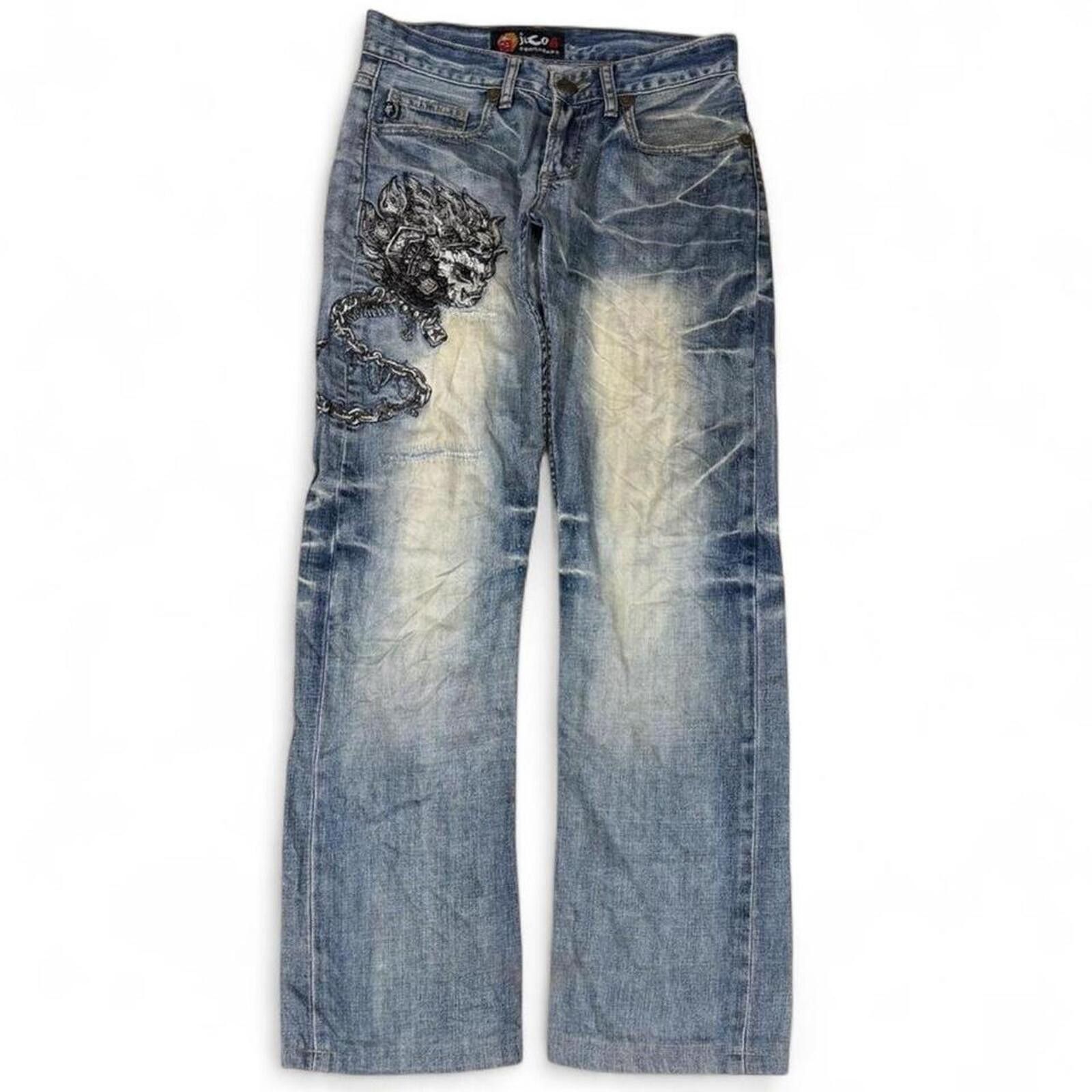 Other RARE Y2K VINTAGE EMBROIDERED JIZO CHAIN SKULL DENIM JEANS Size US 30 / EU 46 - 1 Thumbnail