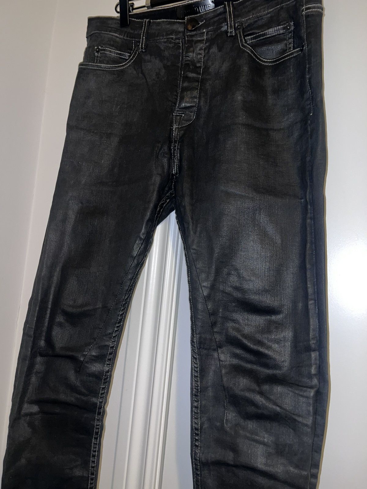 image of Waxed Denim Skinny Fit in Black, Men's (Size 30)