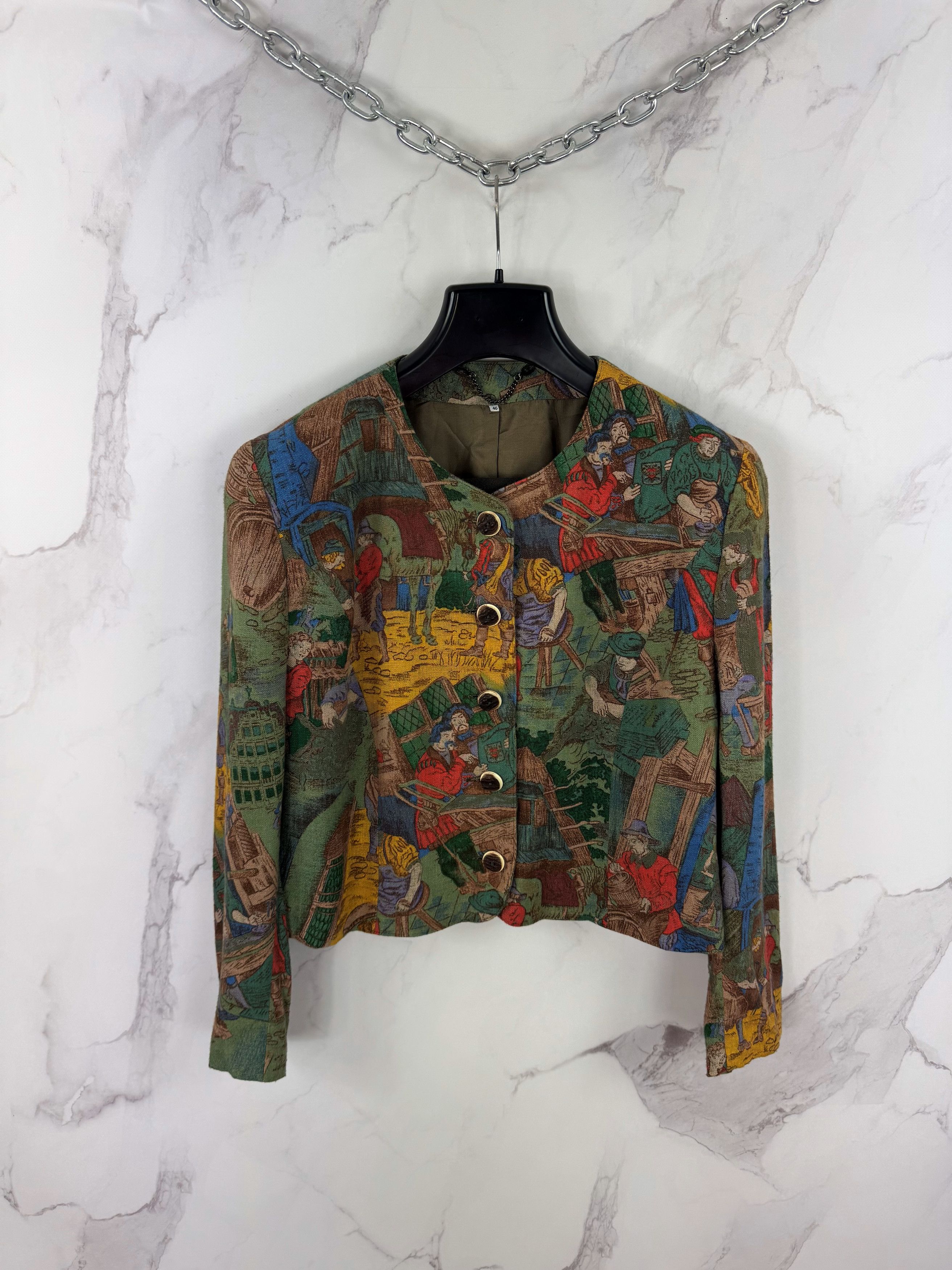 Vintage Vintage Cropped Blazer With Medieval Historical Pattern Size L / US 10 / IT 46 - 1 Thumbnail