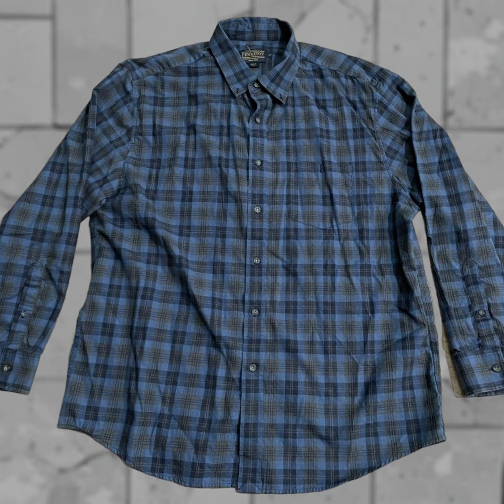 Pendleton VINTAGE Pendleton Shirt Plaid Long Sleeve Button-Down Men XL Blue Adult Large Men’s Size US XL / EU 56 / 4 - 1 Thumbnail
