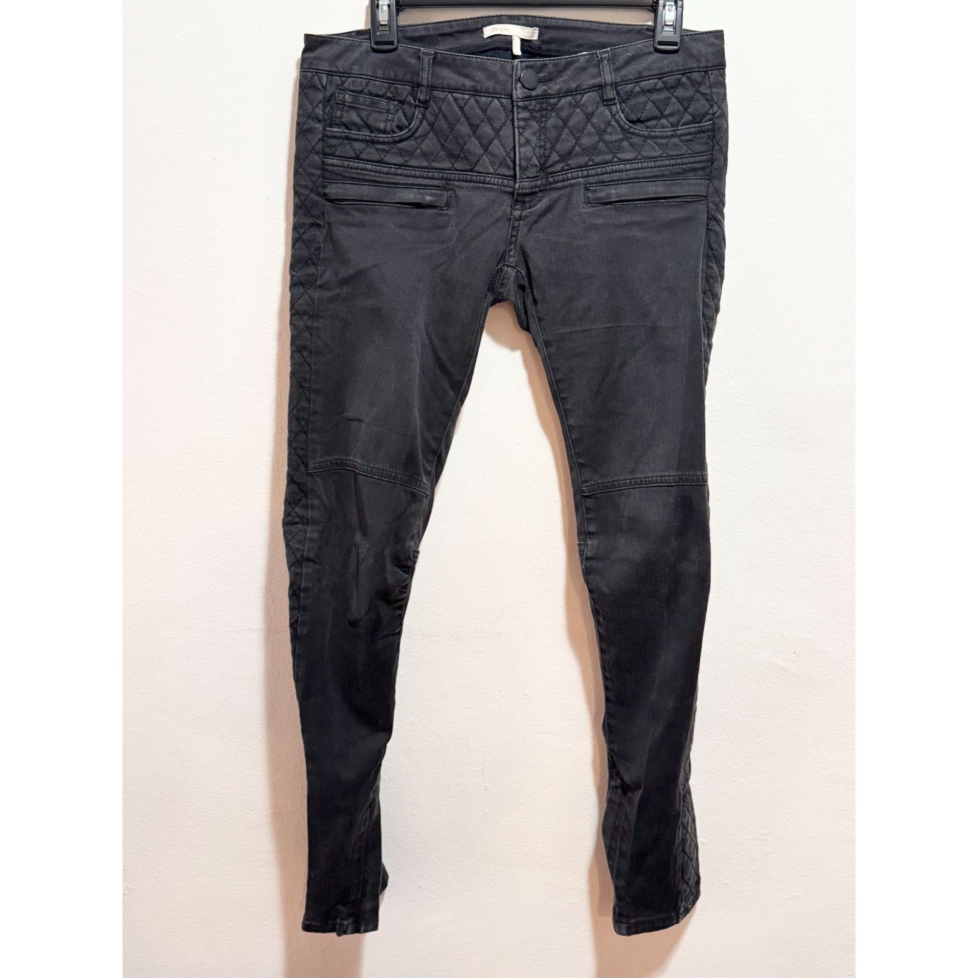 Maje Maje Black Denim Stitched Moto Zipper Jeans Size 40 Size 40" / US 18 - 1 Thumbnail