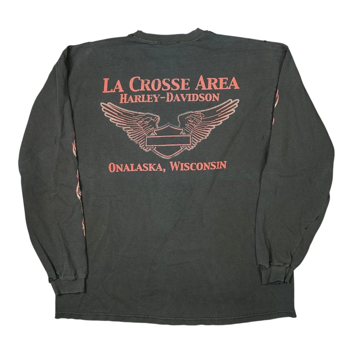 Harley Davidson Vintage Thrashed Harley Davidson Long Sleeve Flame Tee Size US XL / EU 56 / 4 - 3 Thumbnail