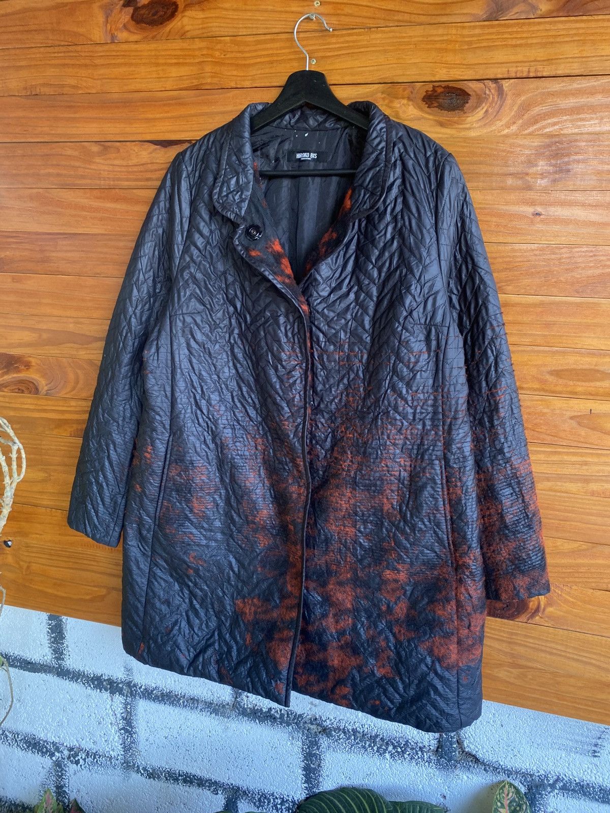 Hiroko Koshino Homme Hiroko Bis Quilted Long Coat – Women’s – Black Rust Ombre Size L / US 10 / IT 46 - 5 Thumbnail