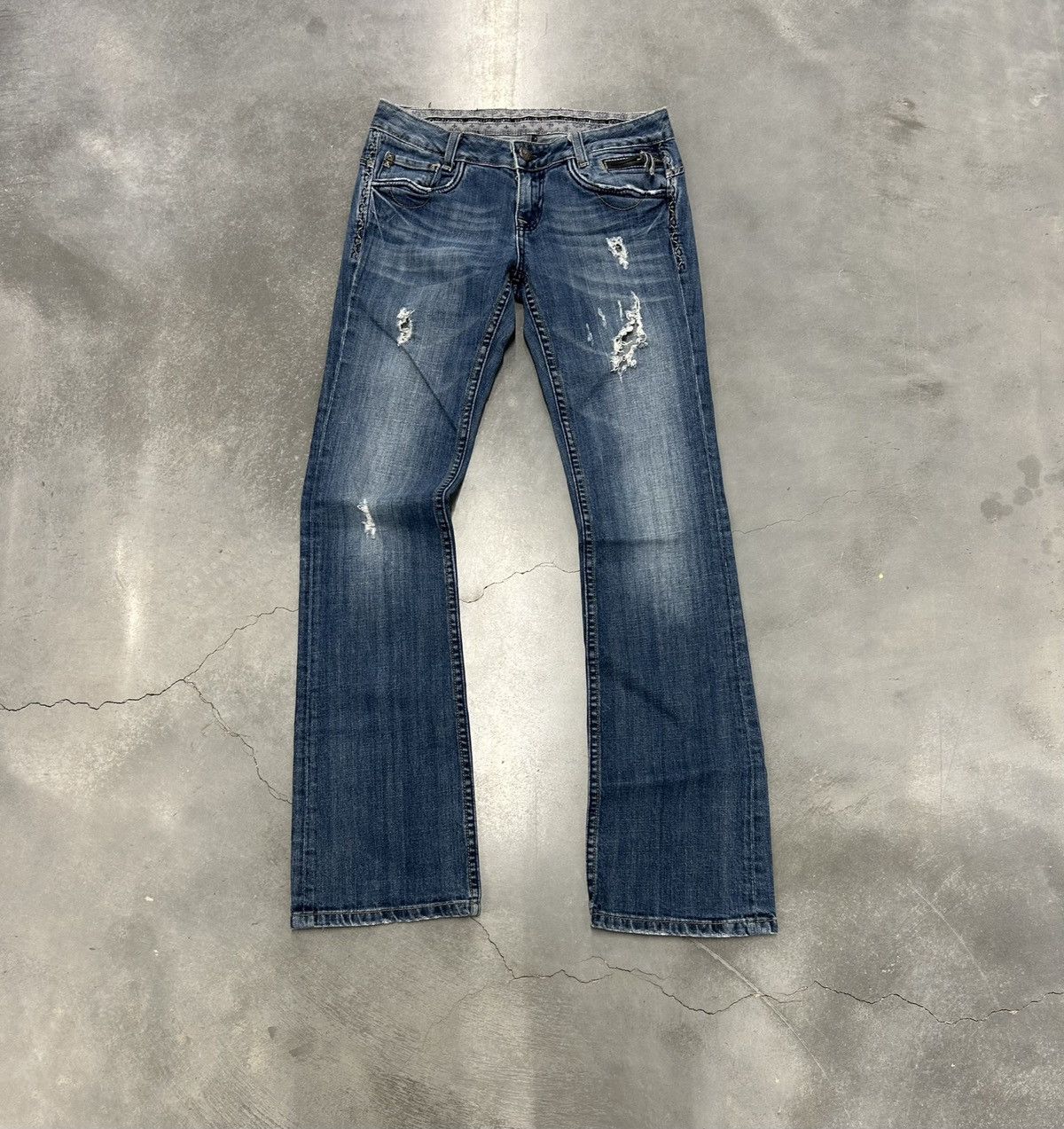 Vintage REROCK Distressed low-rise flare jeans Size 26" / US 2 / IT 38 - 1 Thumbnail