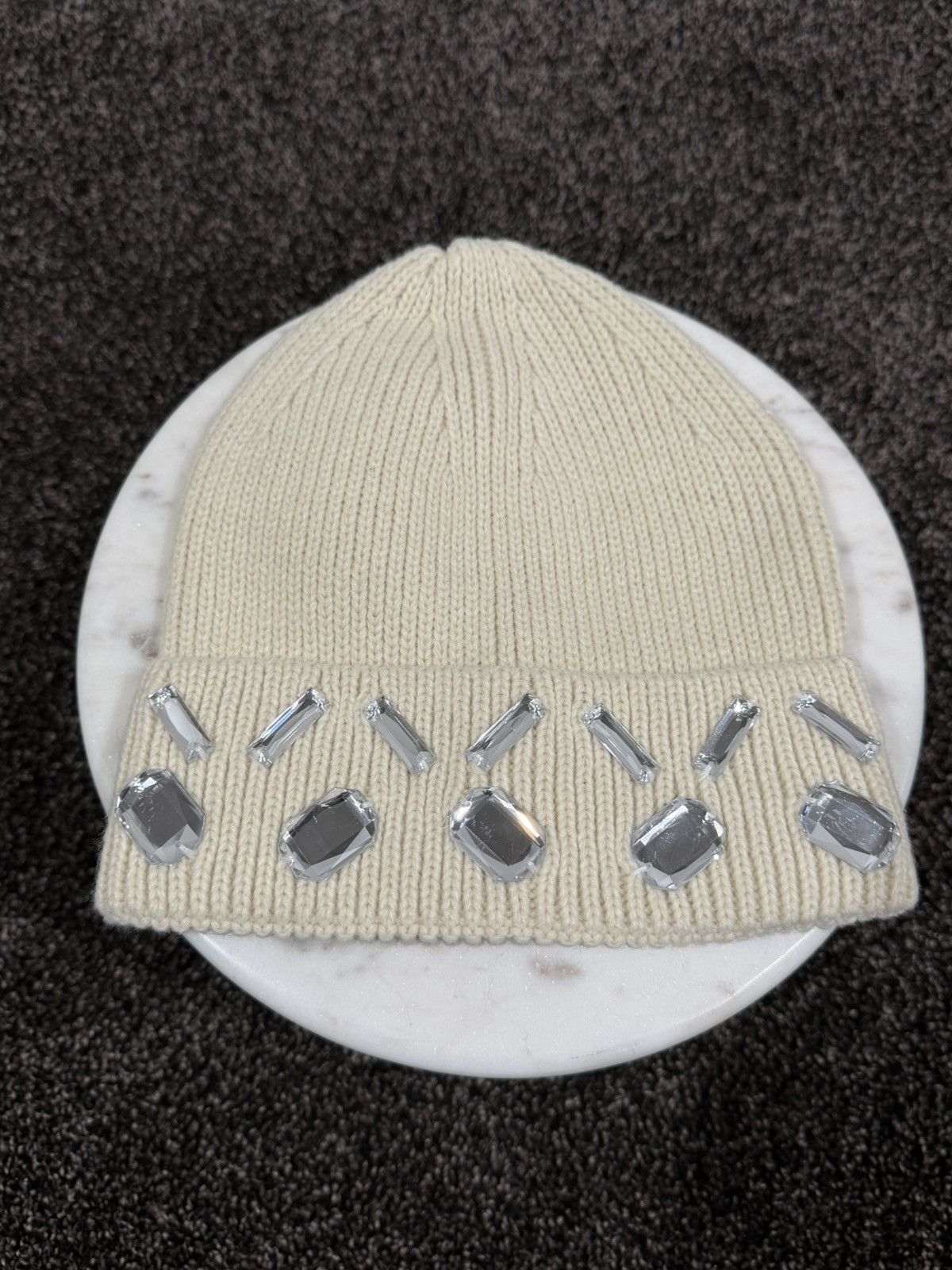 Other PRVT LBL Xhibition Embelish Gem Stones Cream Beanie Knit Hat Size ONE SIZE - 1 Thumbnail