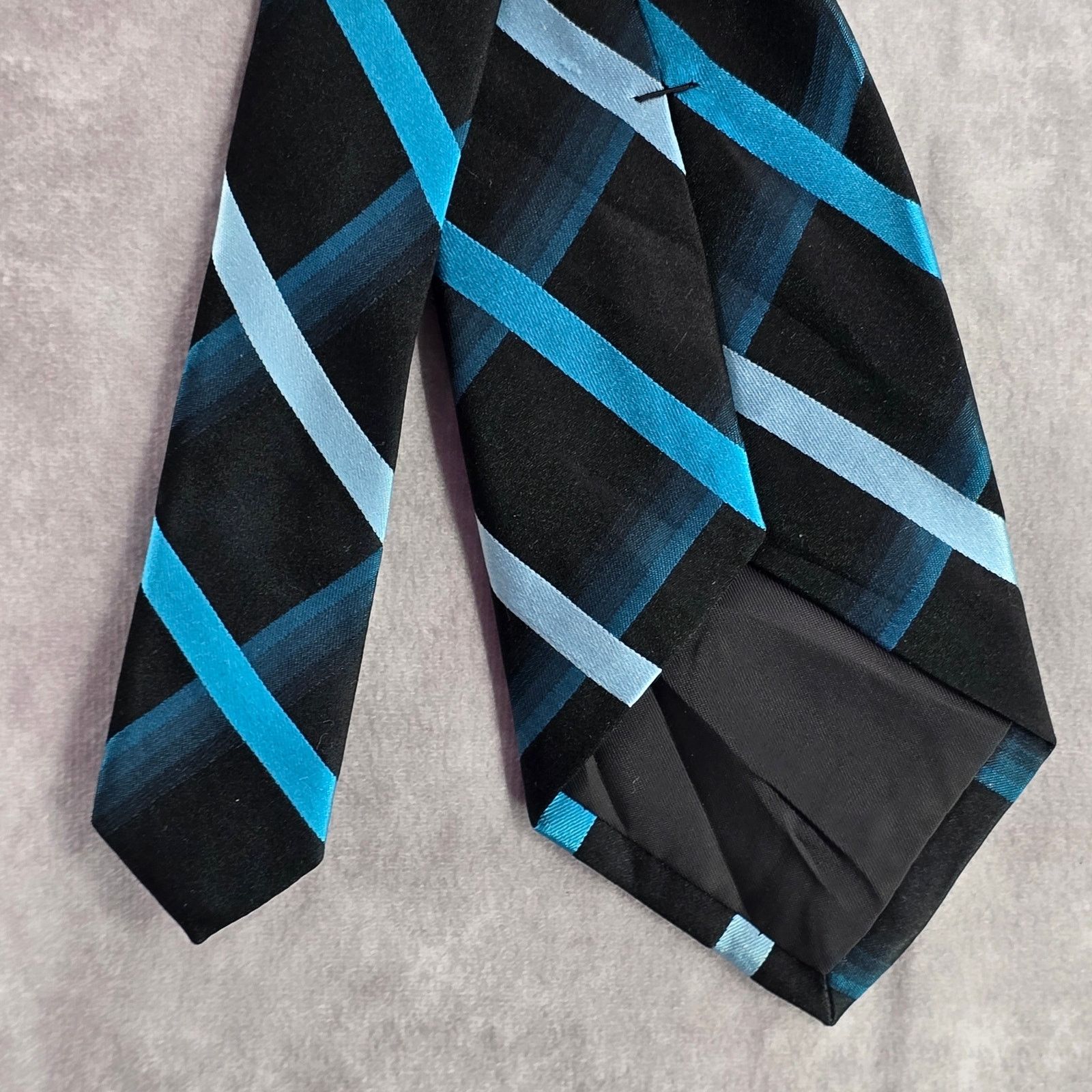 Croft & Barrow Croft & Barrow Blue Black Plaid Stripe 100% Silk Neck Tie Size 30 - 6 Thumbnail