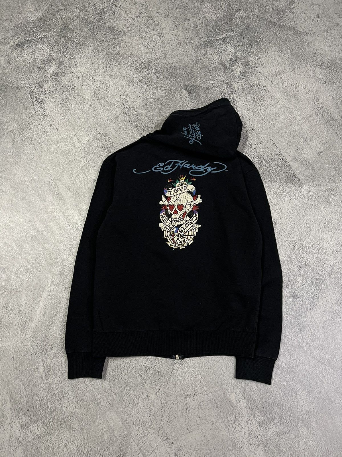 Ed Hardy Vintage Y2k Ed Hardy Skull ☠️ Big Logo Zip Hoodie 00’s Size S / US 4 / IT 40 - 7 Thumbnail